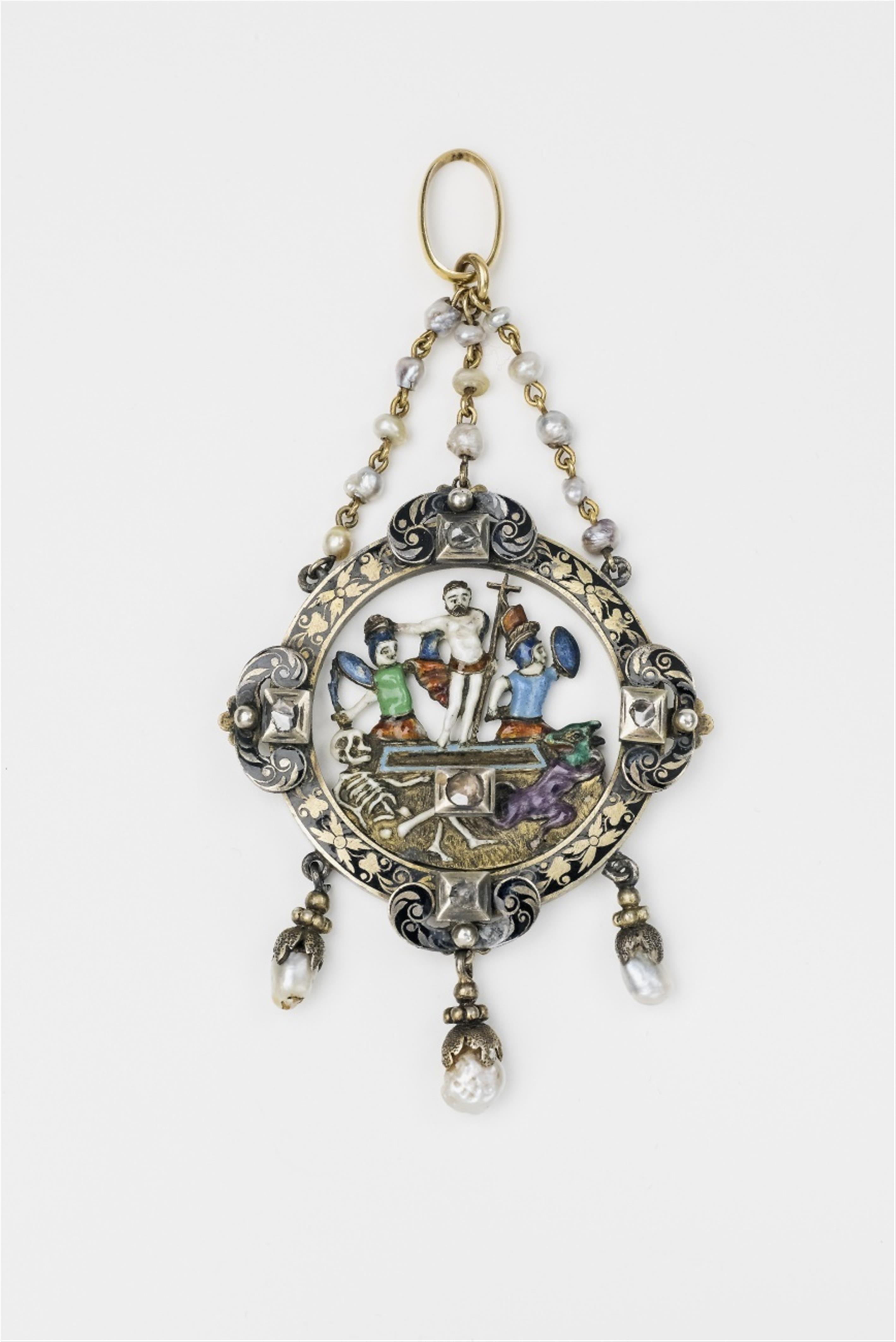 A gold and enamel Renaissance Revival pendant with the Resurrection of Christ - image-1