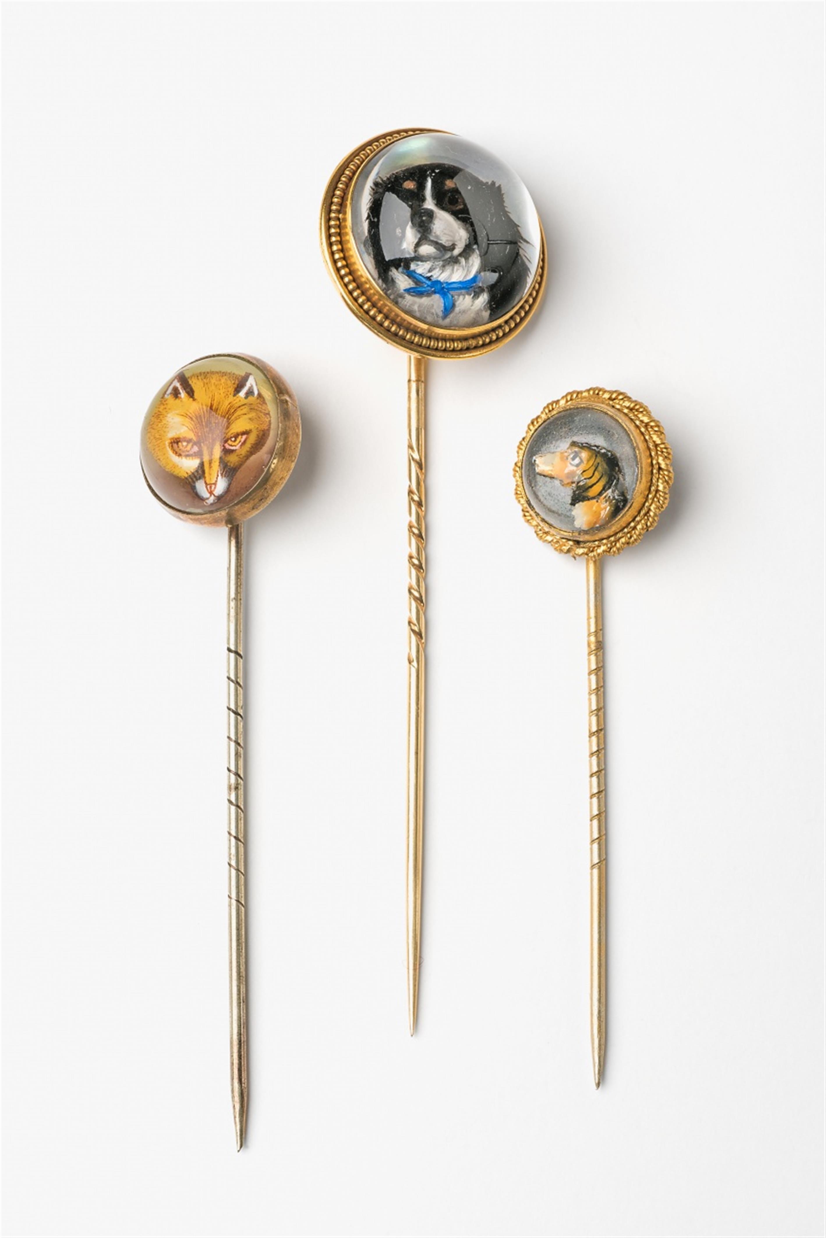 Three gold pins with rock crystal intaglios - image-1