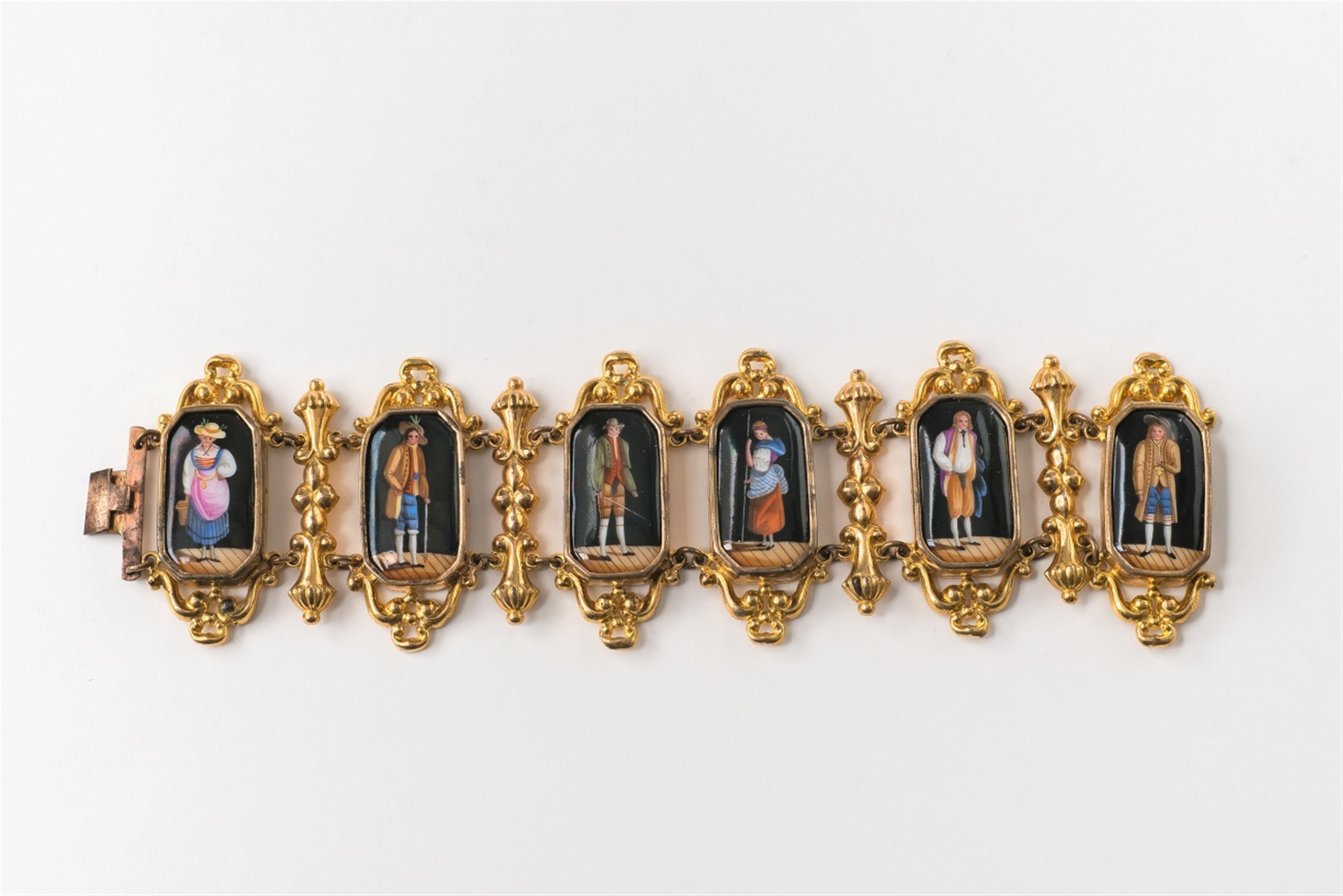 A gilt metal and porcelain plaque Biedermeier bracelet - image-1