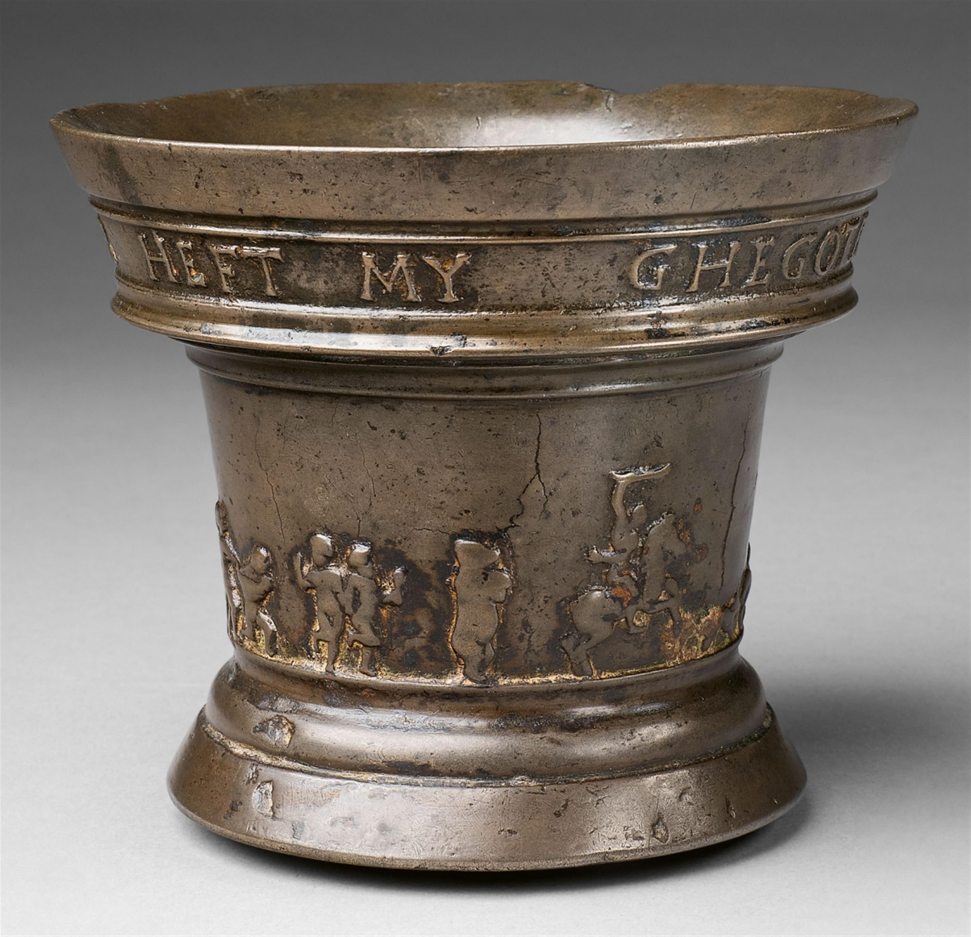 A signed and dated mortar with hunting motifs - image-1