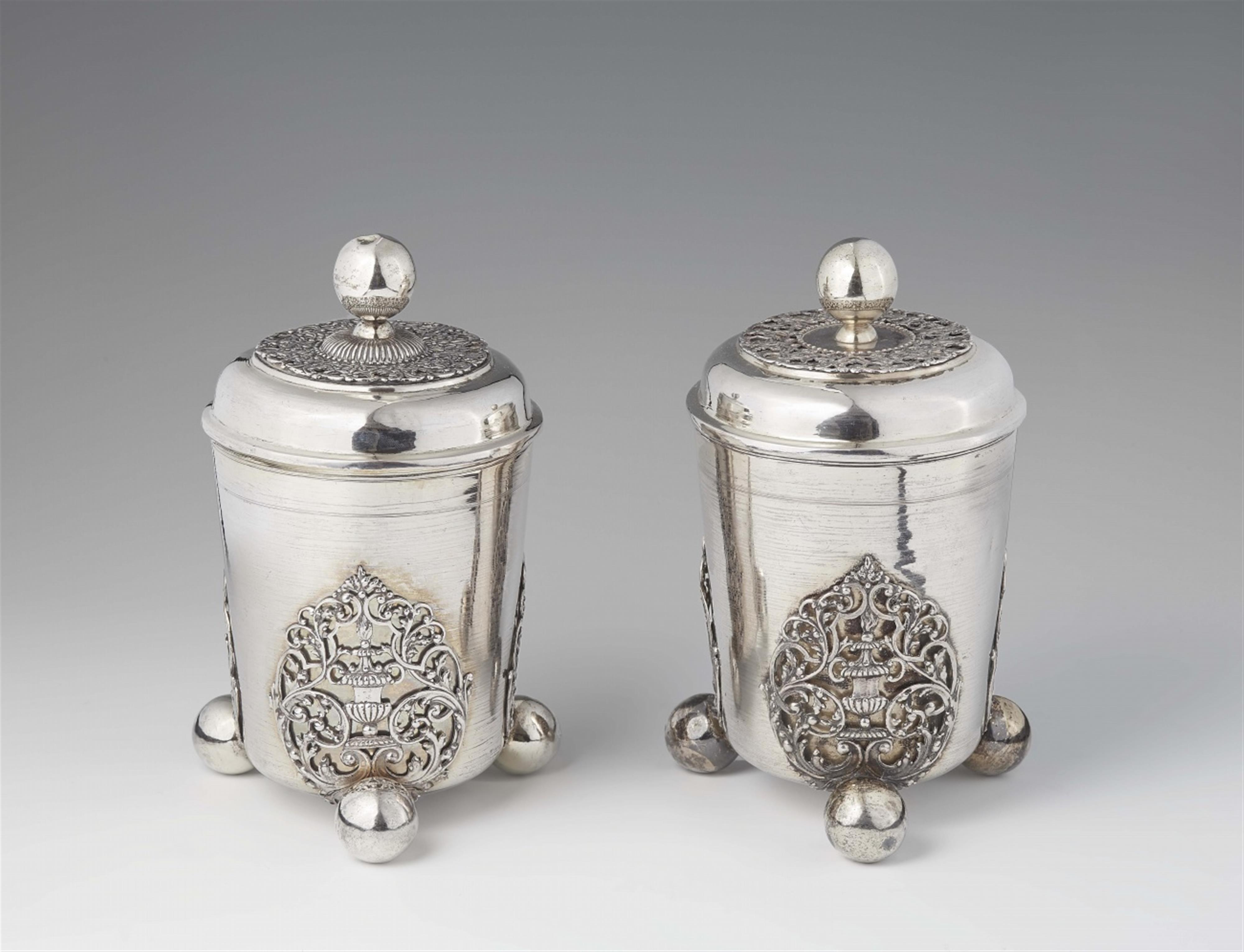 A pair of rare Saxon parcel gilt silver beakers - image-1