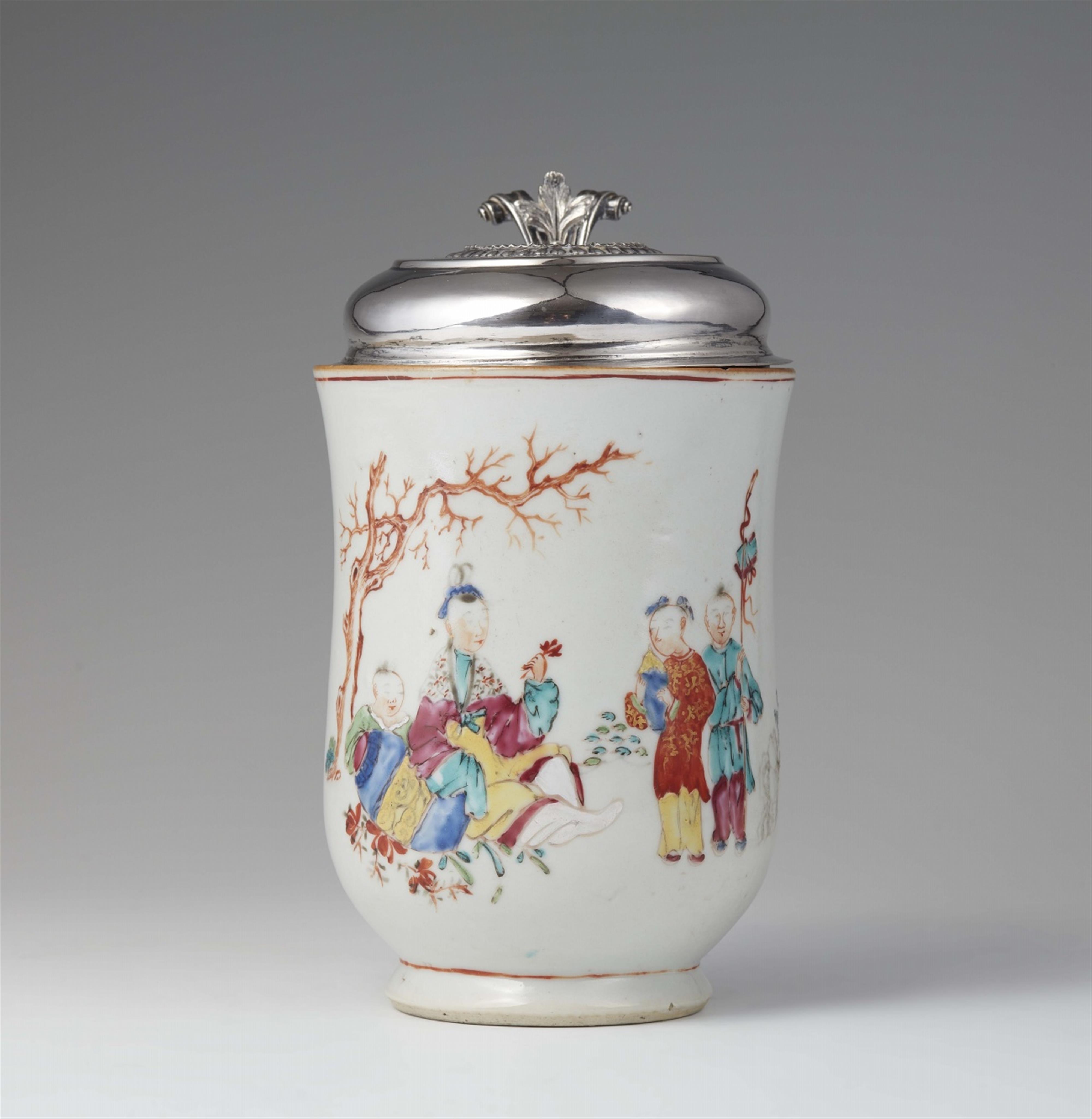 A rare Qianlong porcelain tankard with Oslo silver mountings - image-2