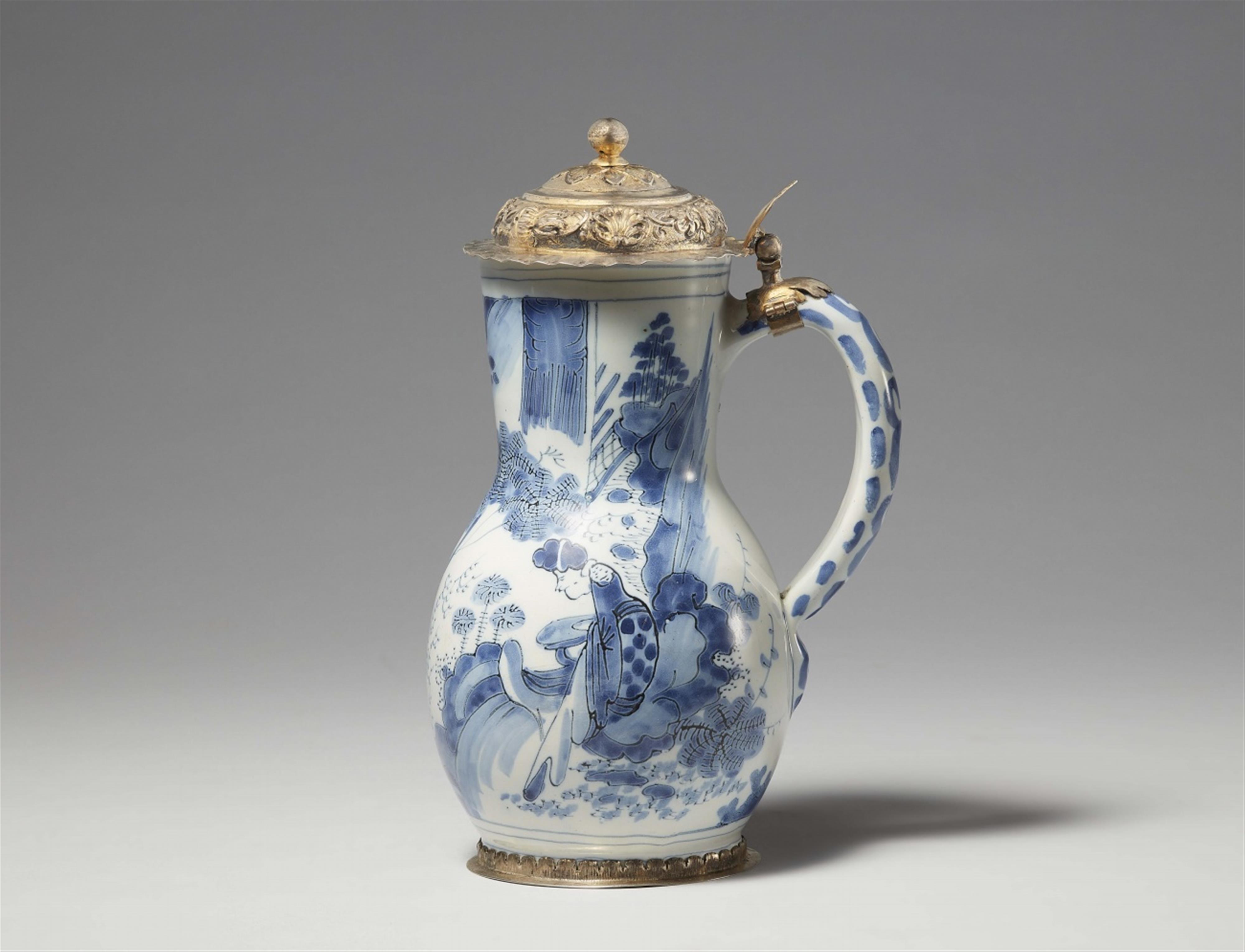 A Delft faience pitcher with silver gilt mountings - image-1