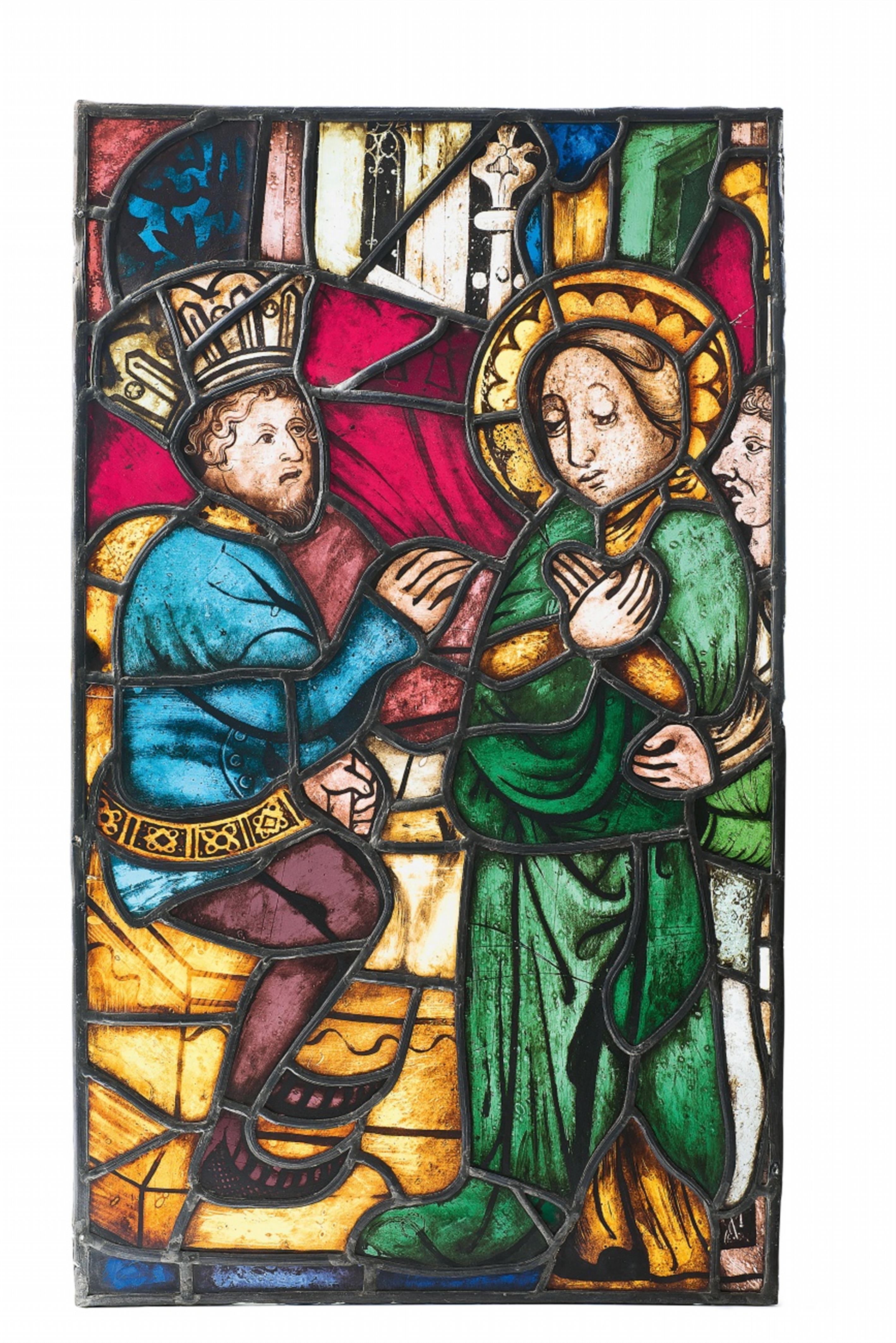 A late Gothic stained glass window with saints - image-2