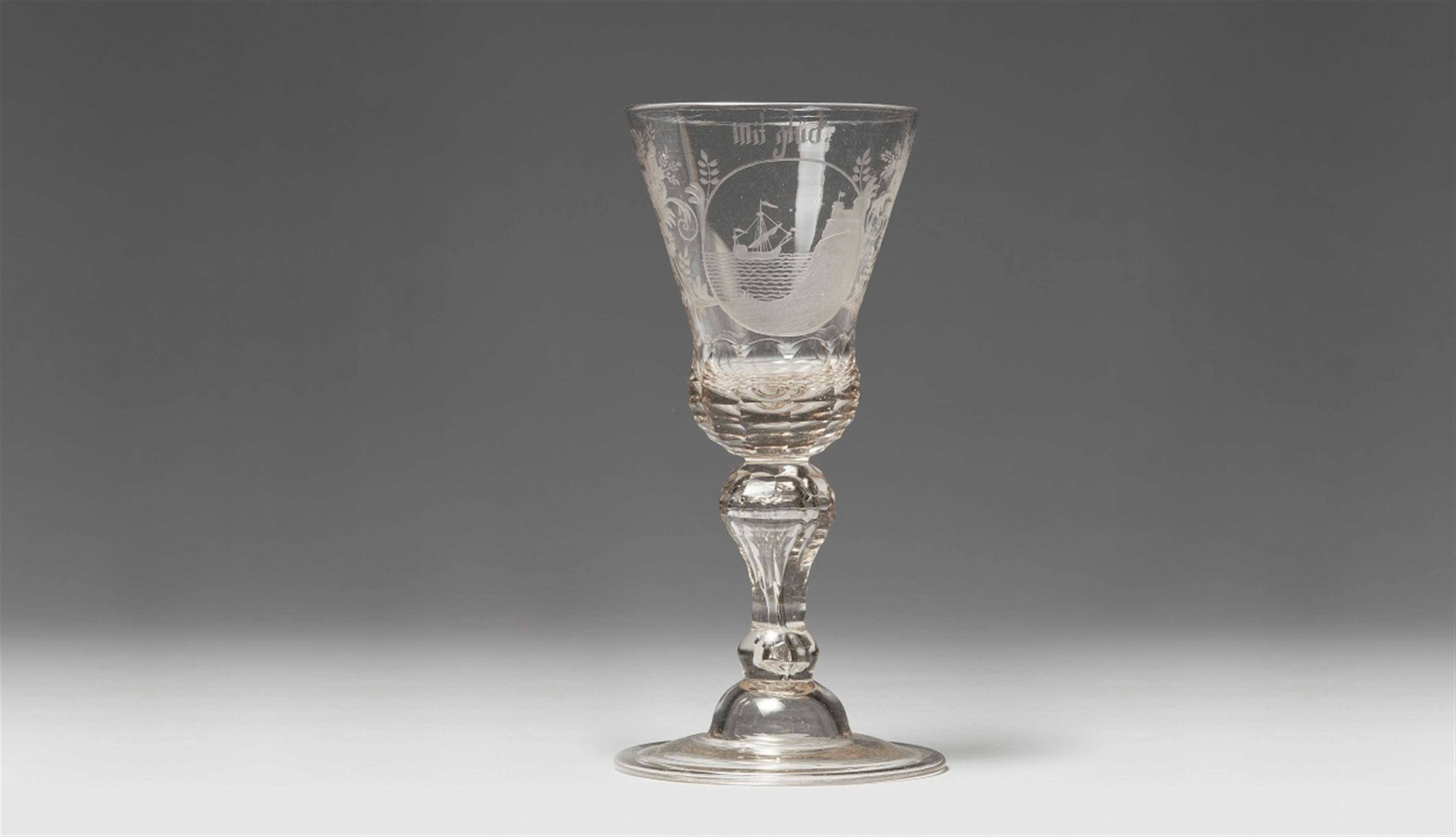A Saxon cut glass goblet with sailing ships on the coast - image-1