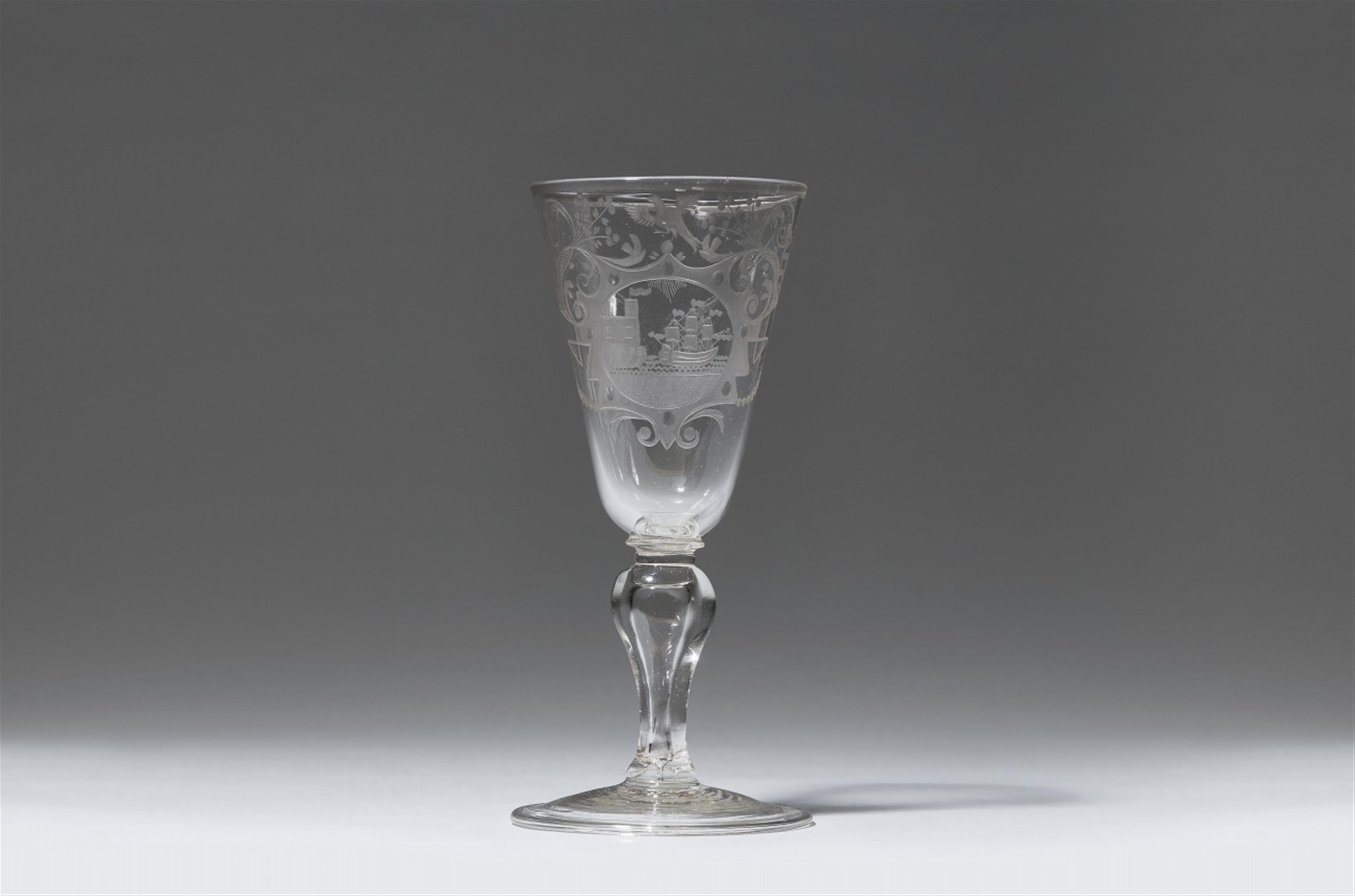 A cut glass goblet with a sailing ship on the coast - image-1