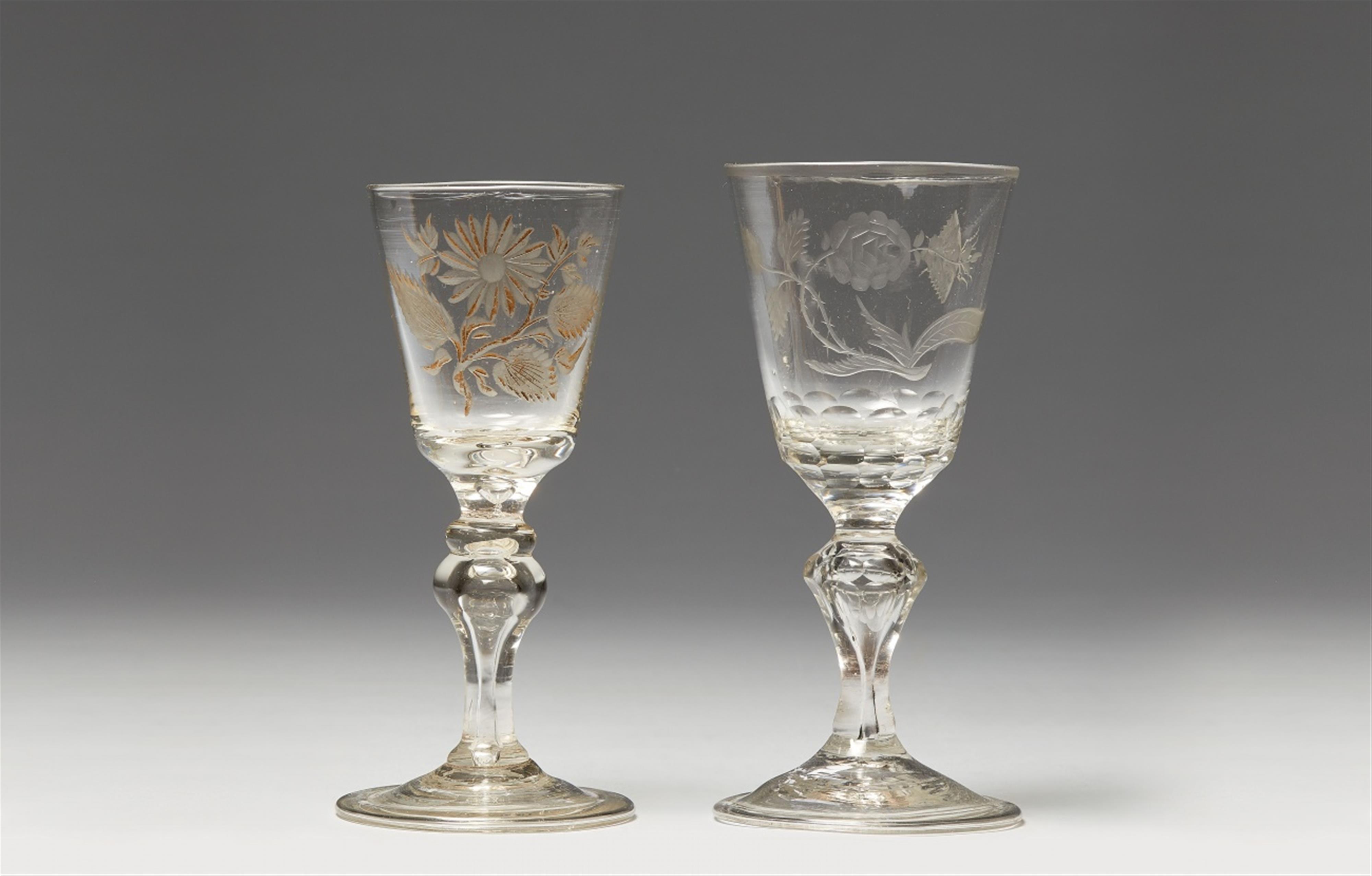 Two cut glass goblets with floral decor - image-1