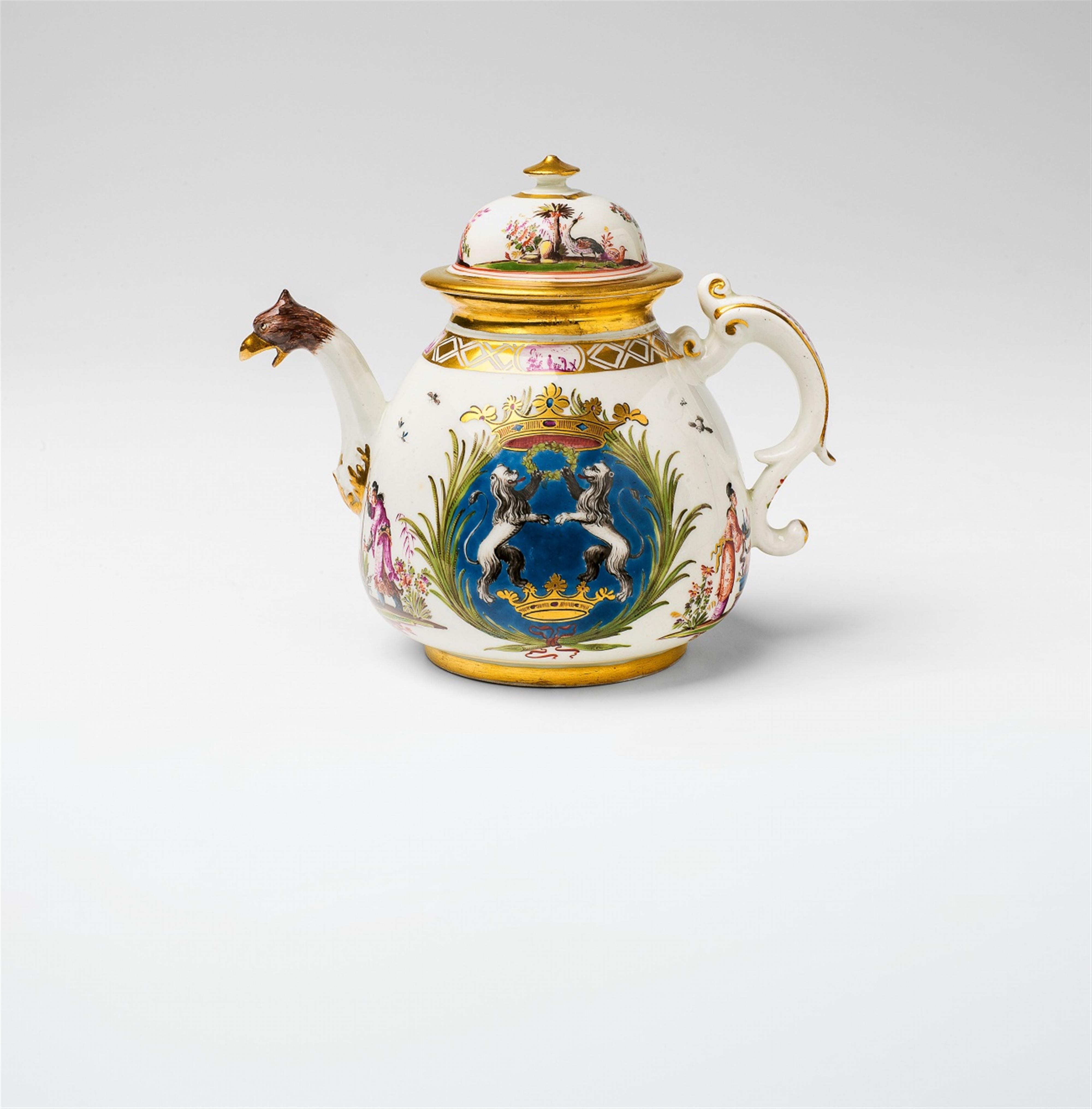 A Meissen porcelain teapot with rare heraldic decor - image-2