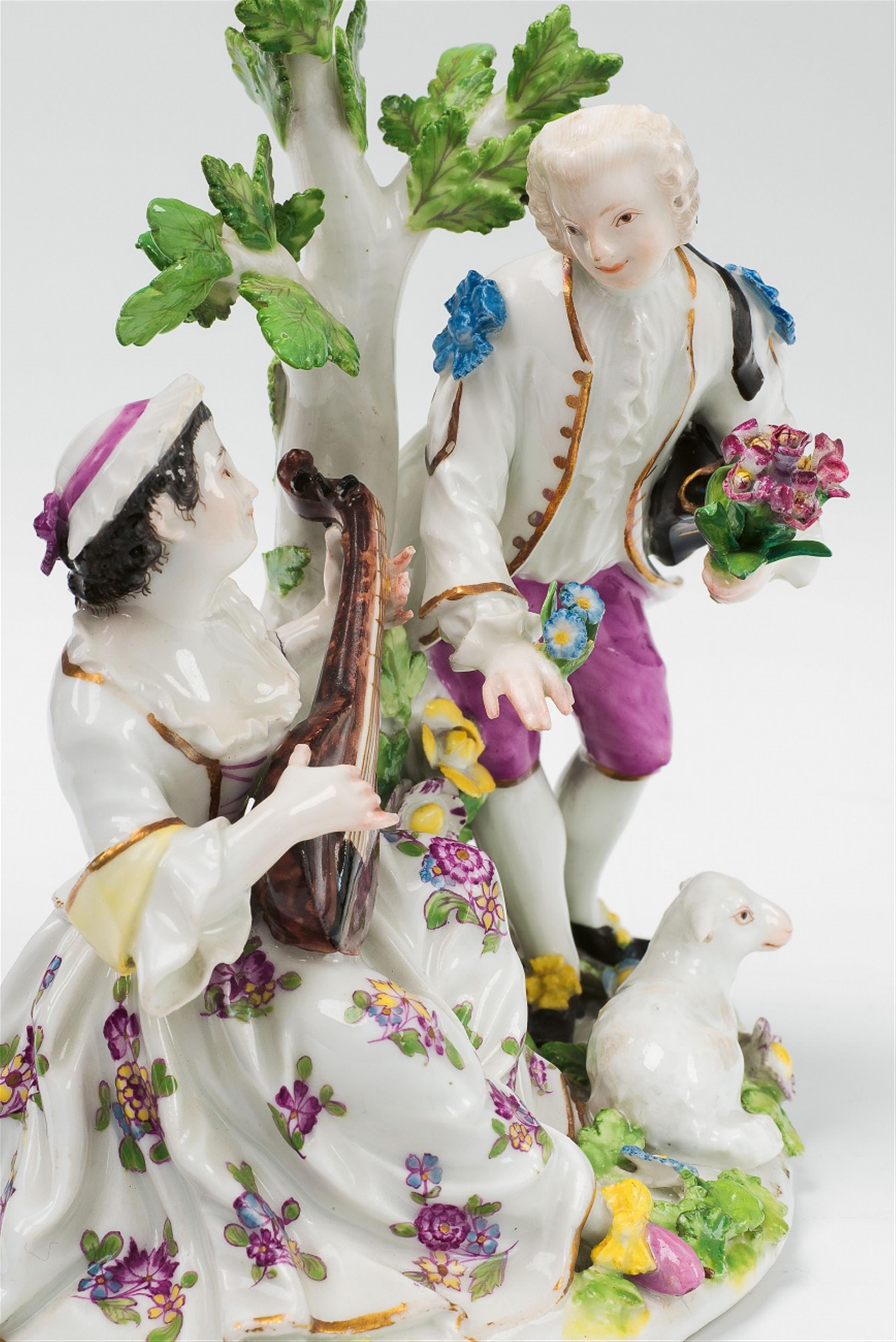 A Meissen porcelain group with a shepherdess and cavalier - image-3