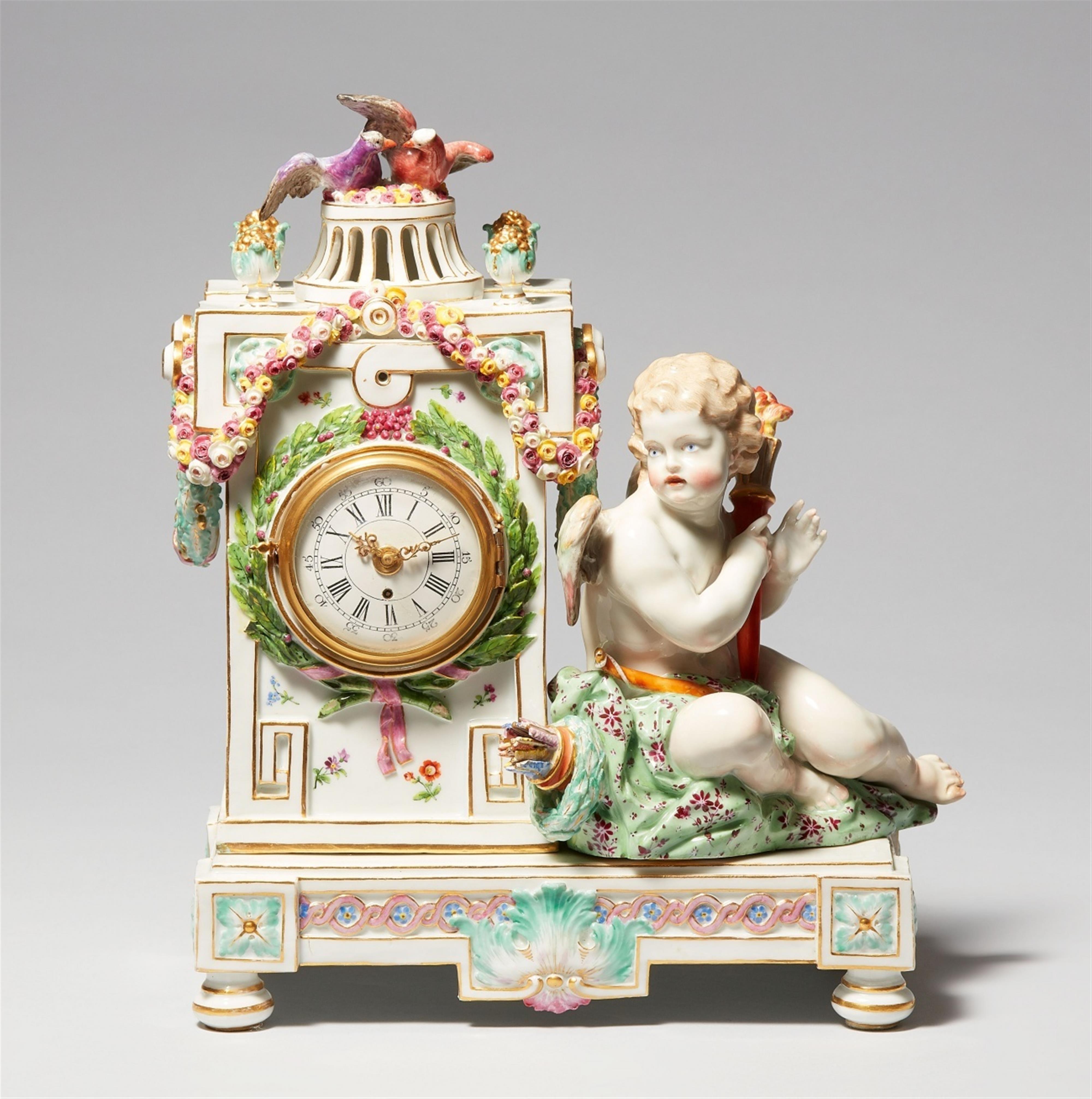 A rare Meissen porcelain clock with putti and doves - image-1