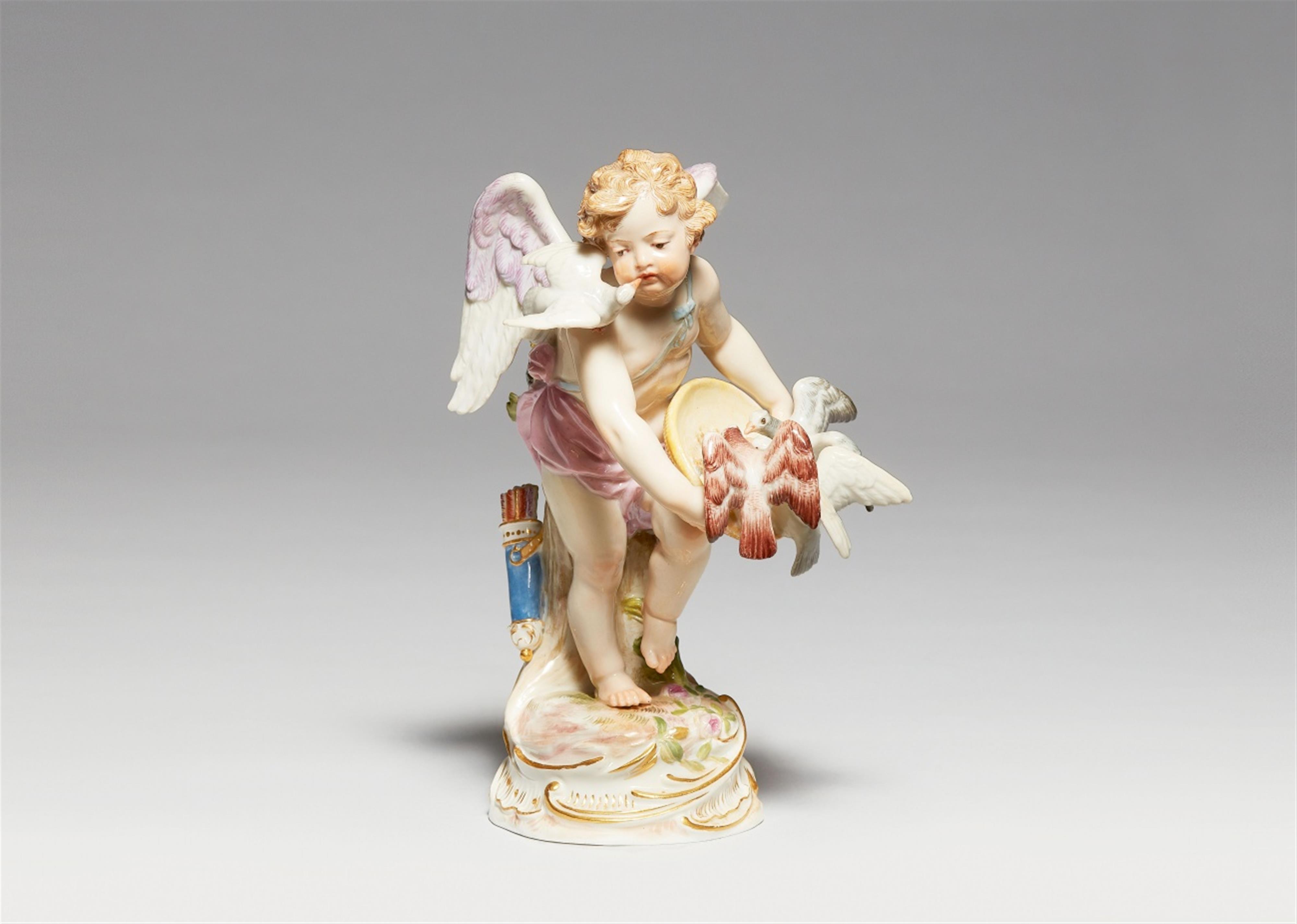 A Meissen porcelain figure of Cupid feeding doves - image-1
