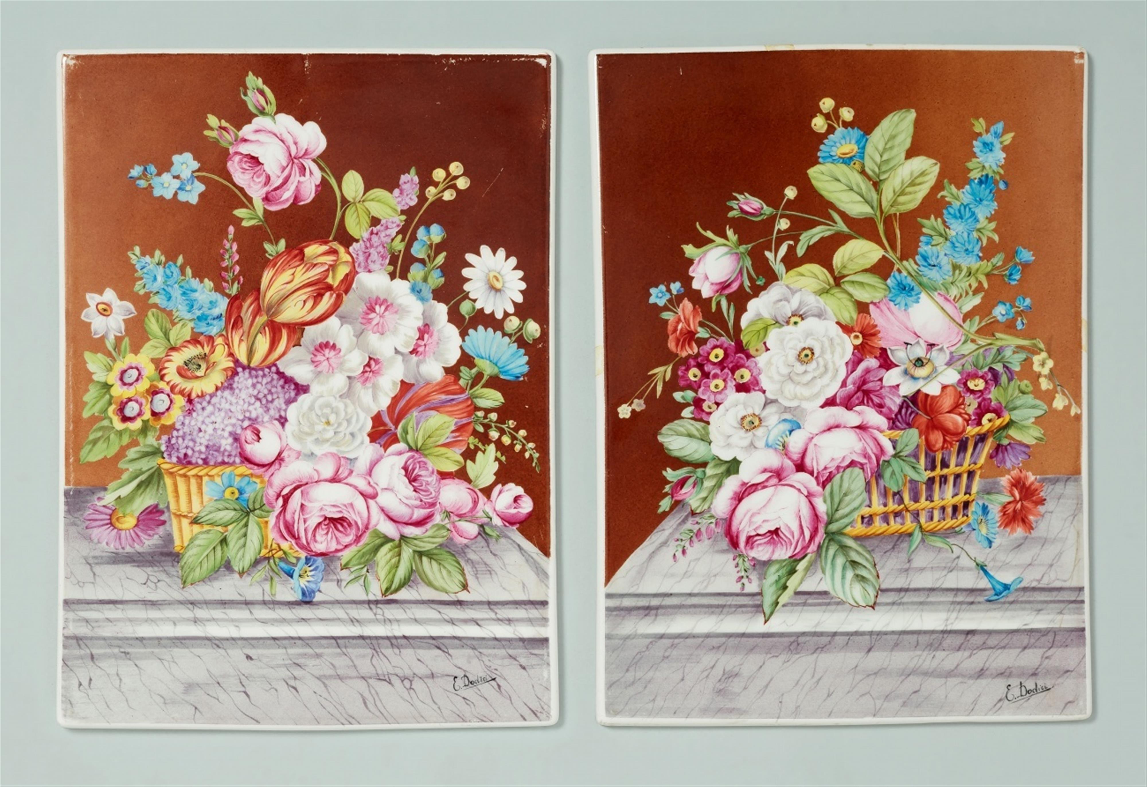 Pendantpaar Porzellanbilder mit Blumenstillleben - image-1