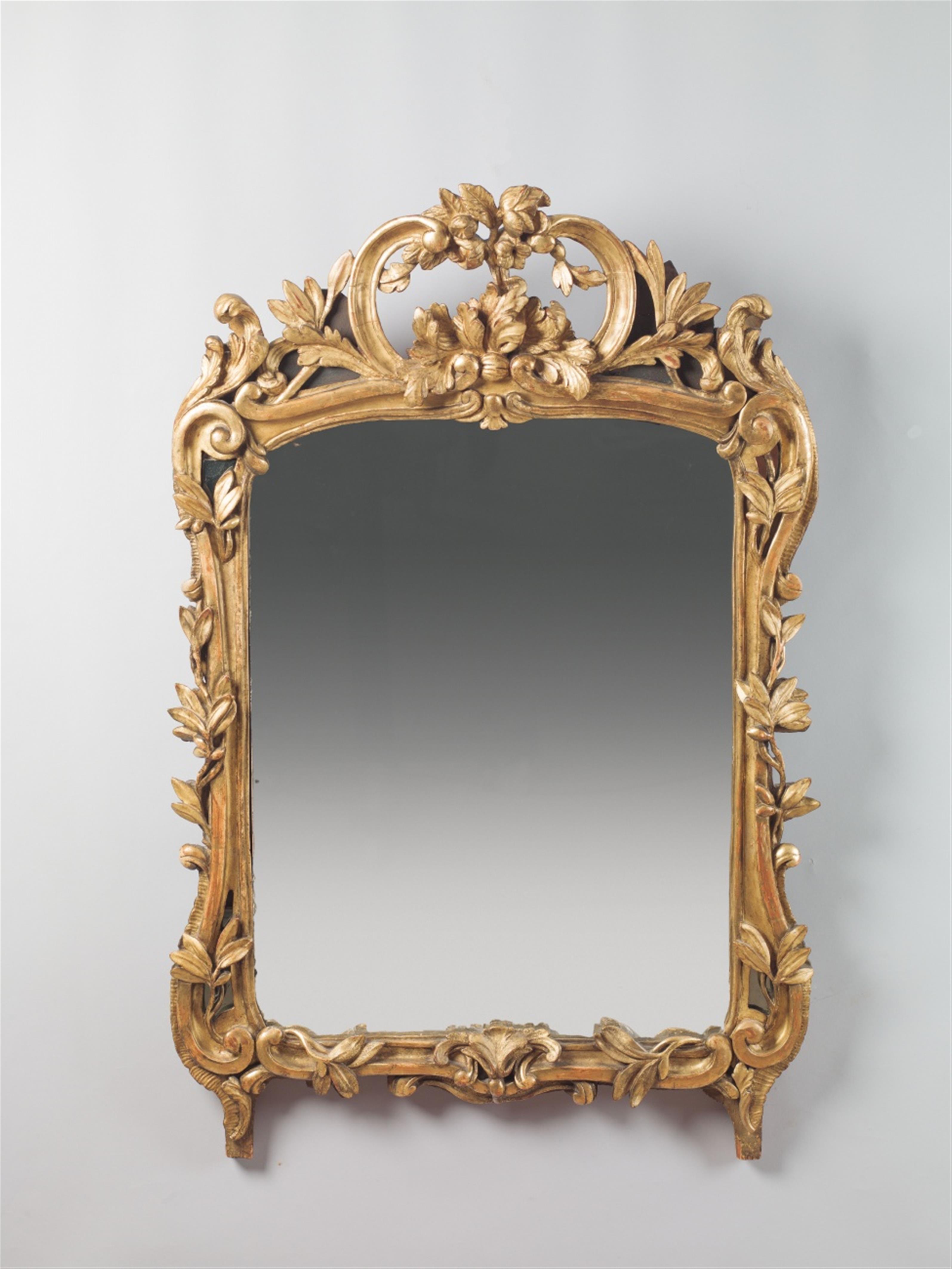 A French gilt and painted softwood Louis XV period mirror with foliate decor - image-2