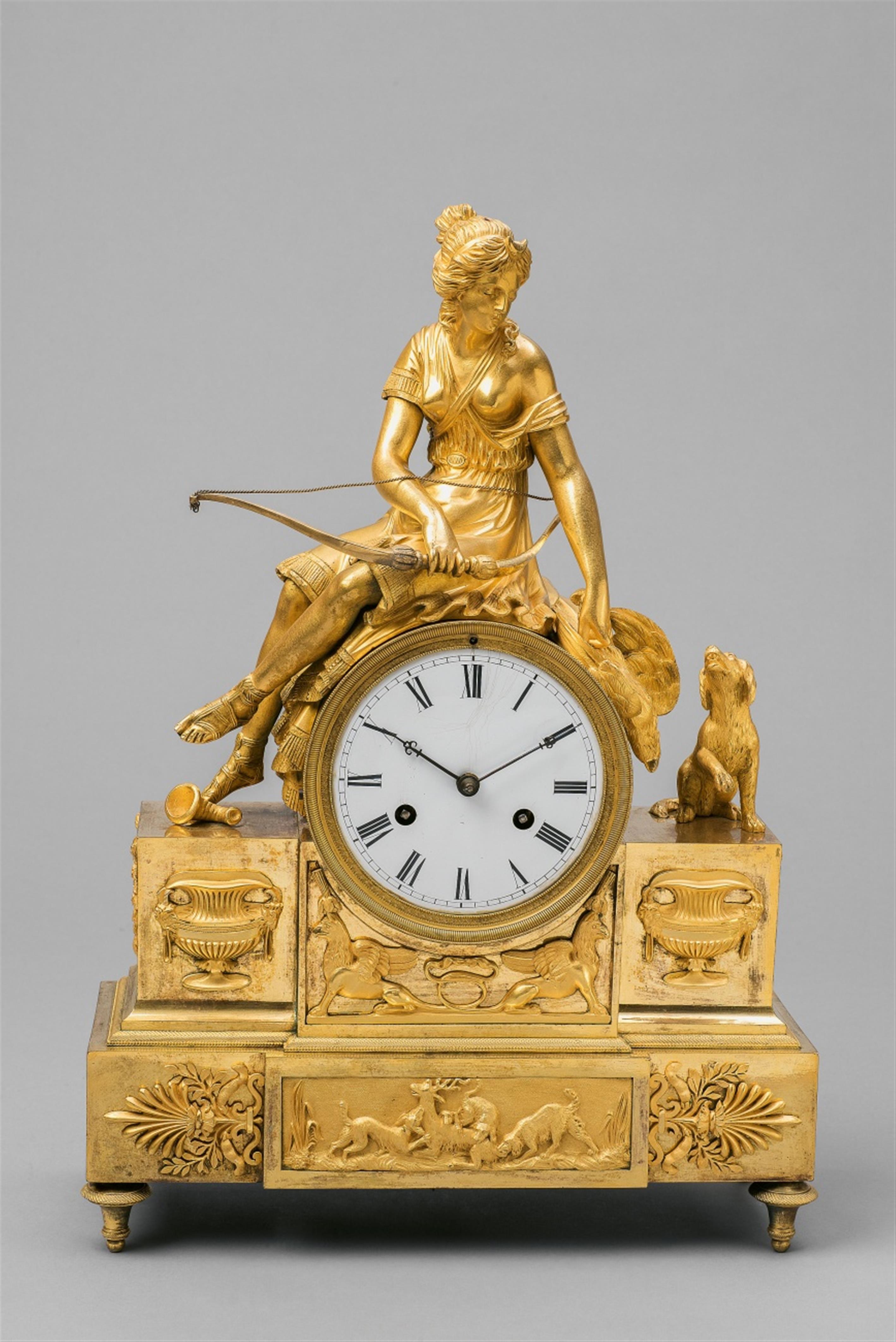 An ormolu pendulum clock with Diana - image-1