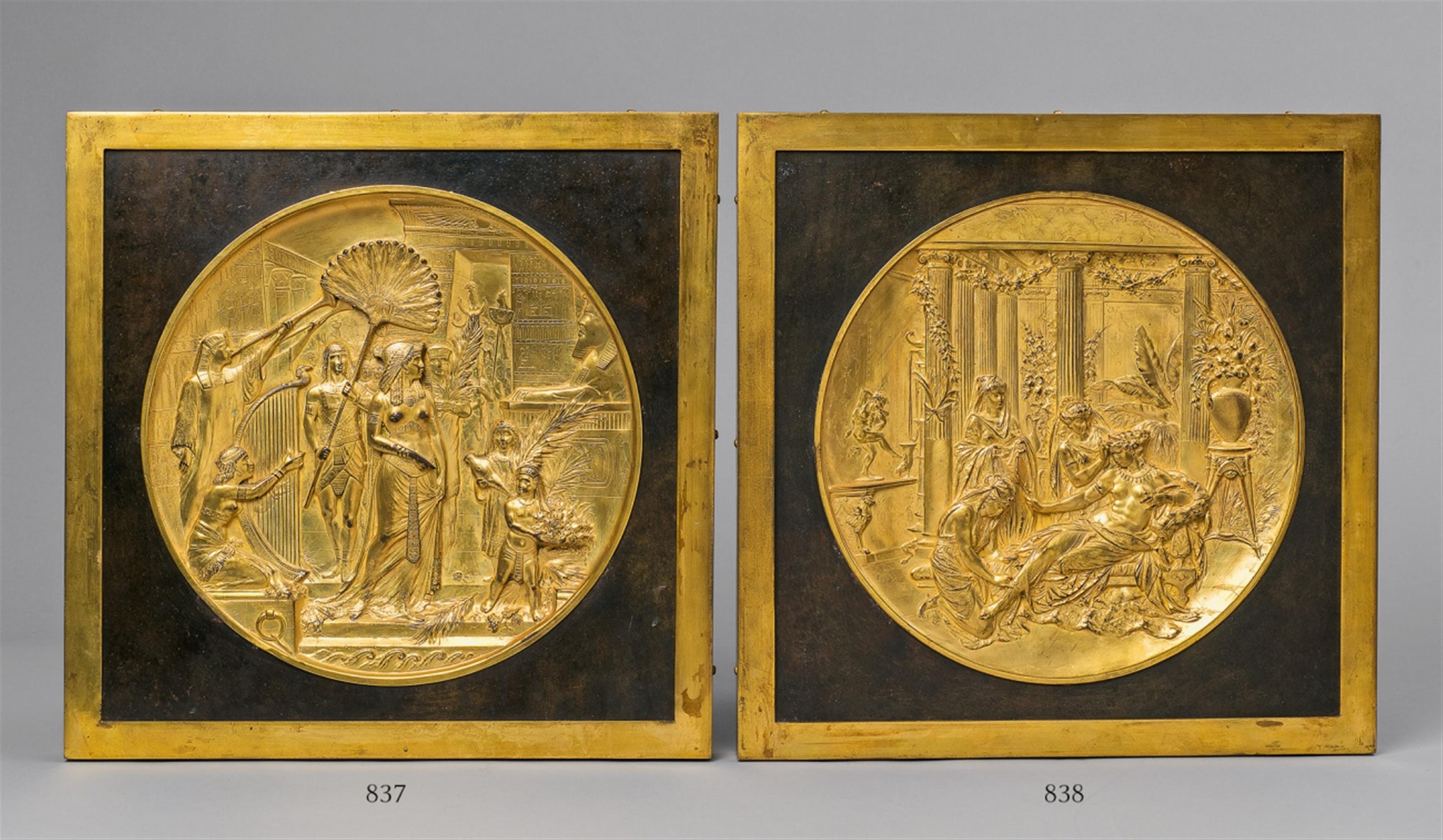 A gold galvanized plaque with a Pompeiian lady at her toilette - image-1