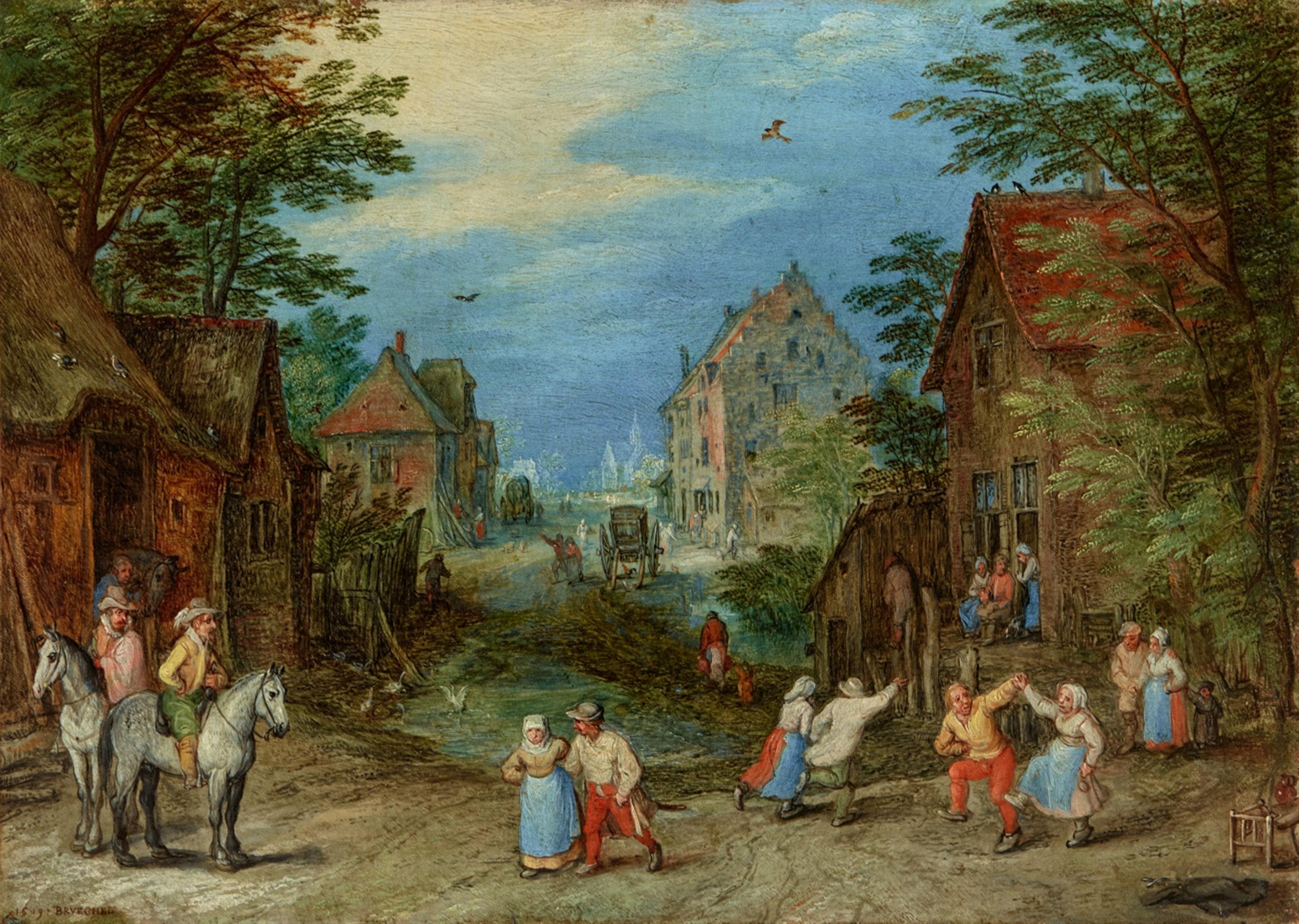 Jan Brueghel d. Ä. - Dorfstraße mit tanzenden Bauern - image-1