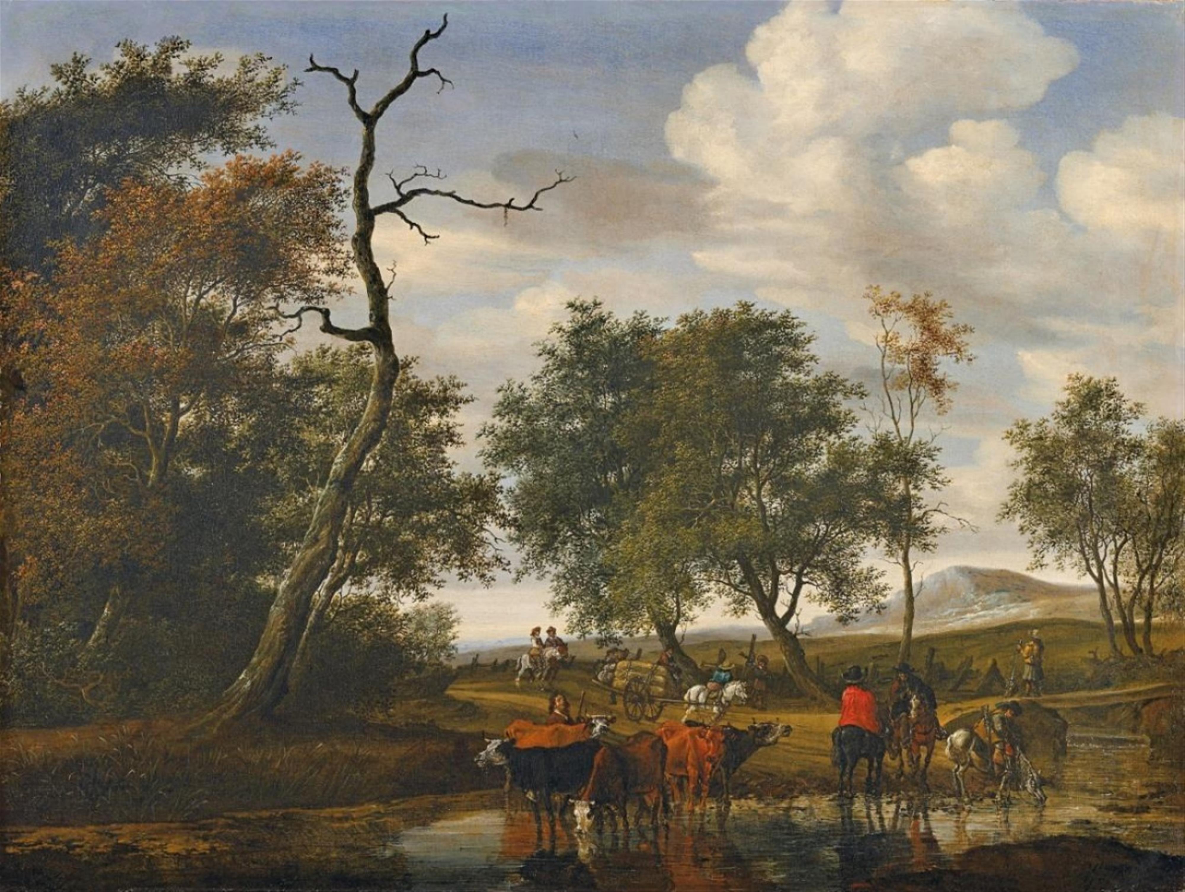 Salomon van Ruysdael - Cattle by a Pond (The Robbery) - image-1