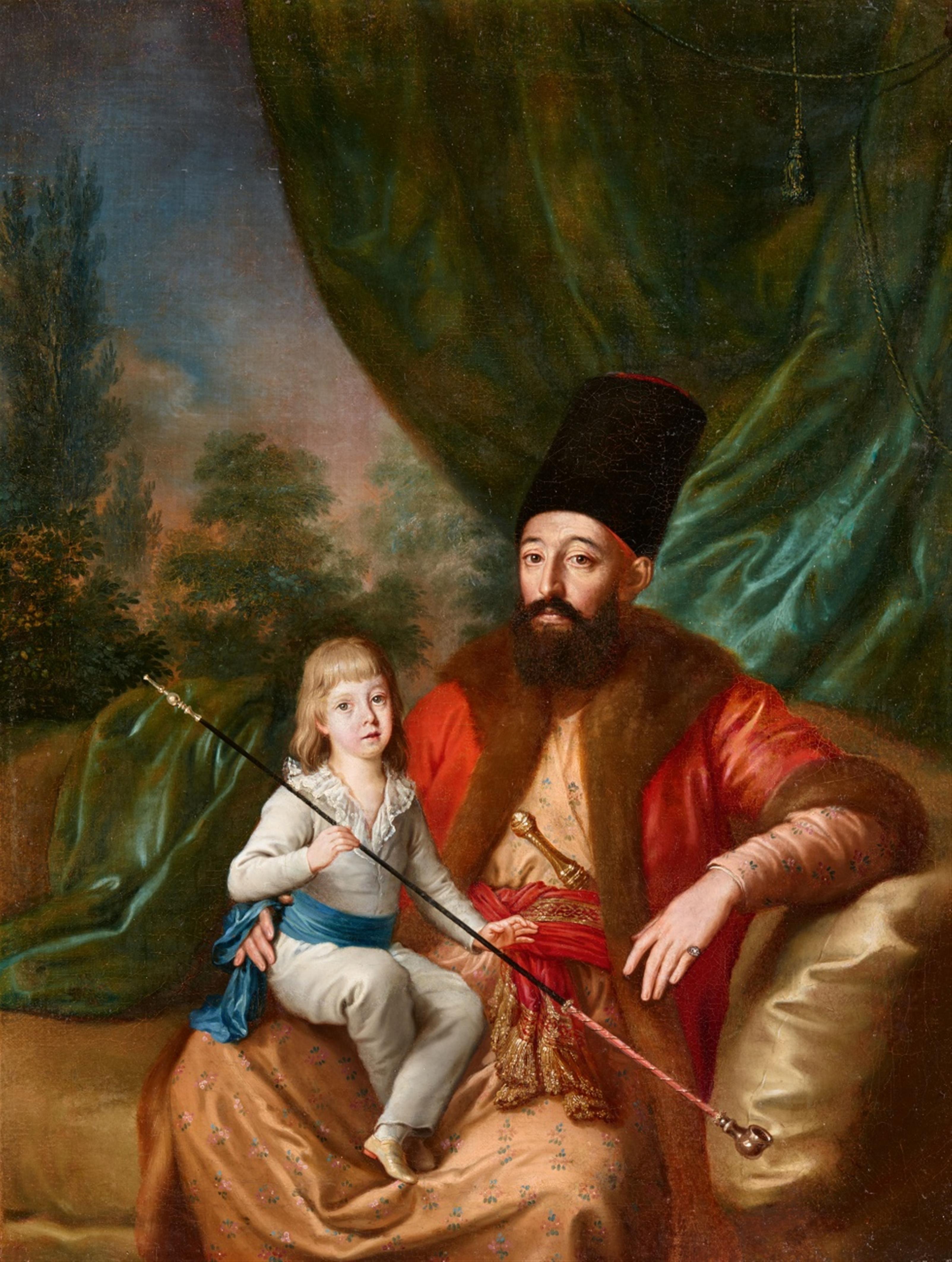 Französischer Meister des 18. Jahrhunderts - Porträt eines Herren in osmanischer Kleidung und einem Kind im Arm - image-1