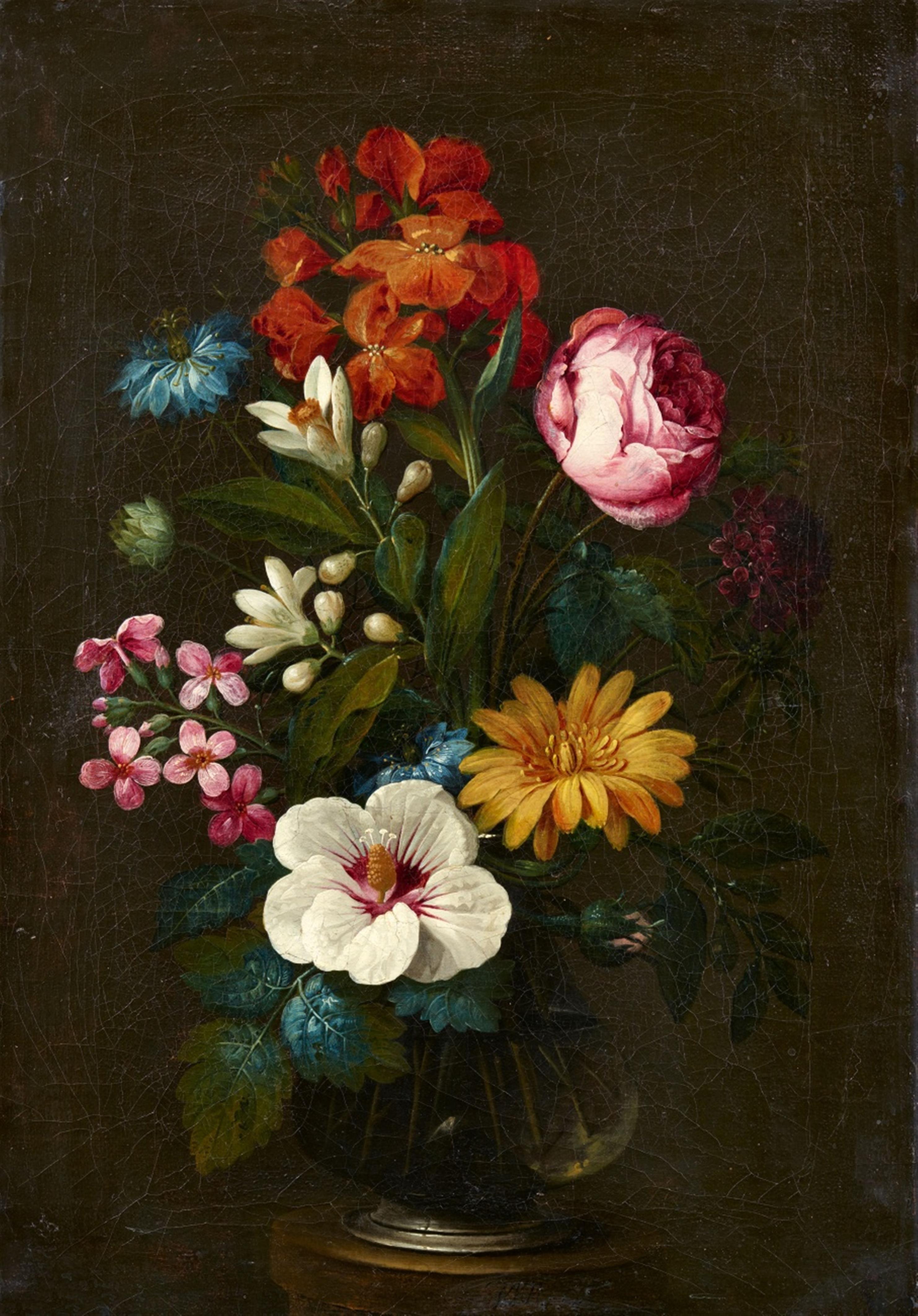 Johann Nepomuk Mayrhofer - Blumenstillleben mit Rose, Malve und Gerbera - image-1
