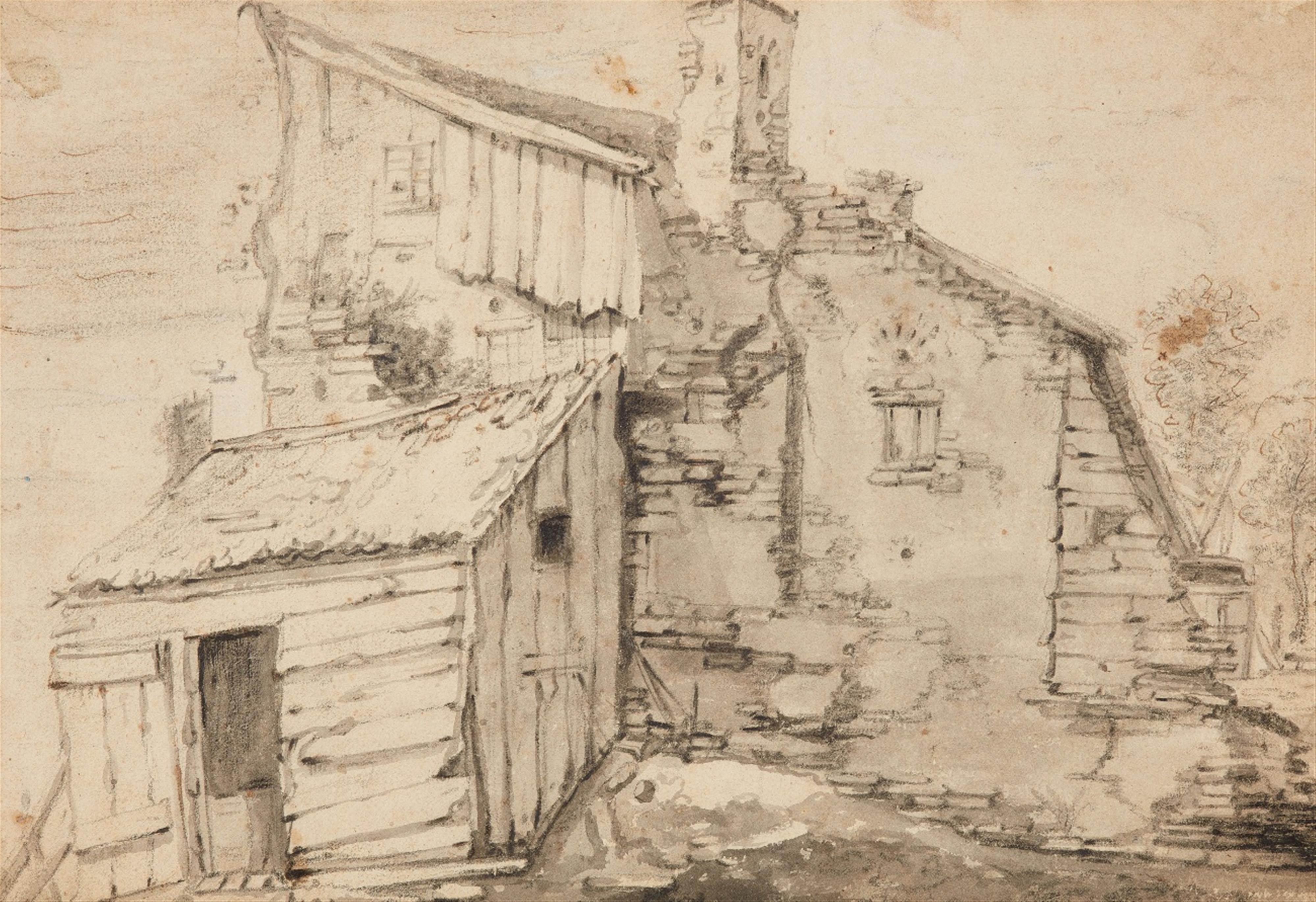Herman Saftleven - Old Peasant's Cottage with a Barn - image-1