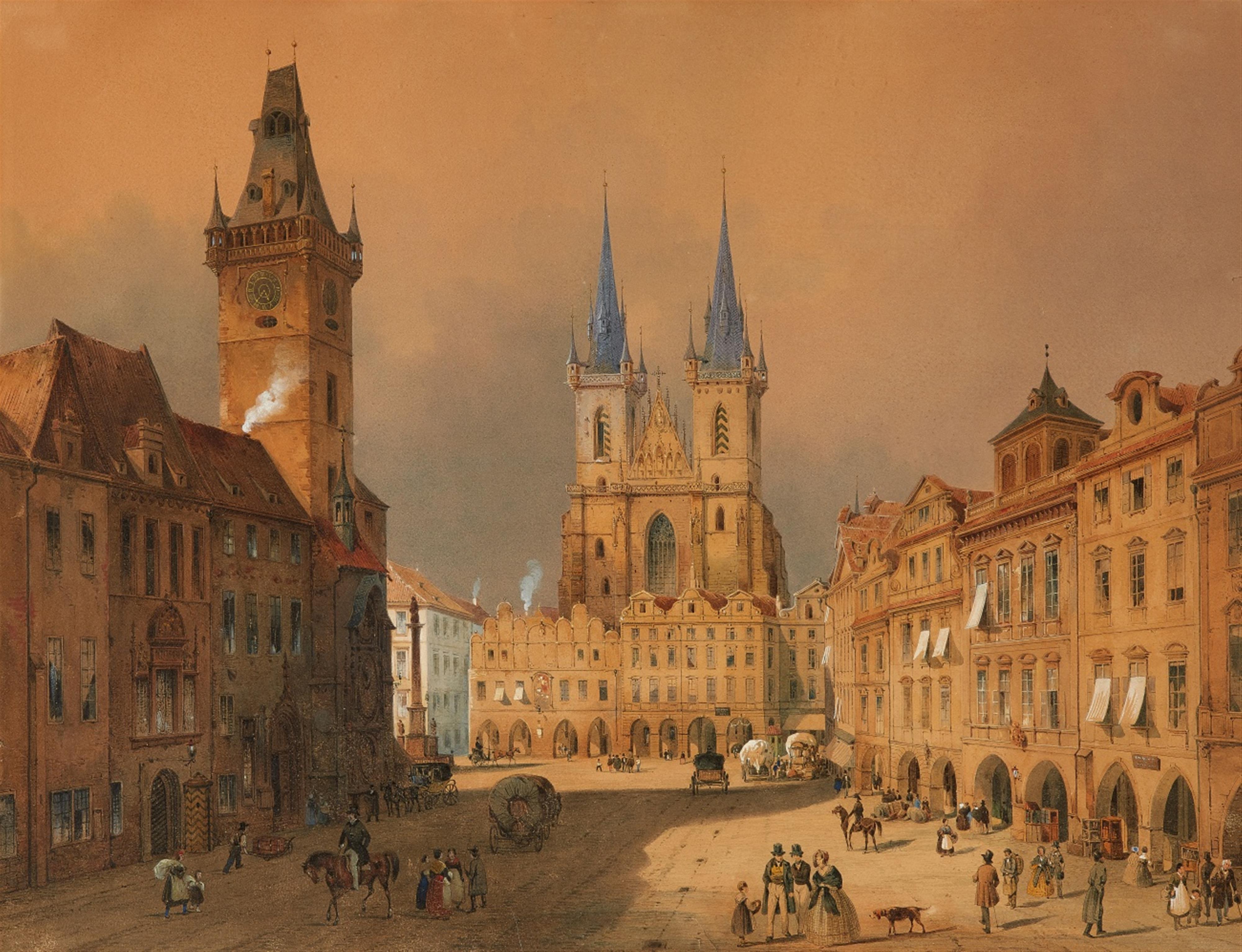 Unbekannter Künstler des 19. Jahrhunderts - Ansicht von Prag mit Blick auf das Rathaus und die Teynkirche - image-1