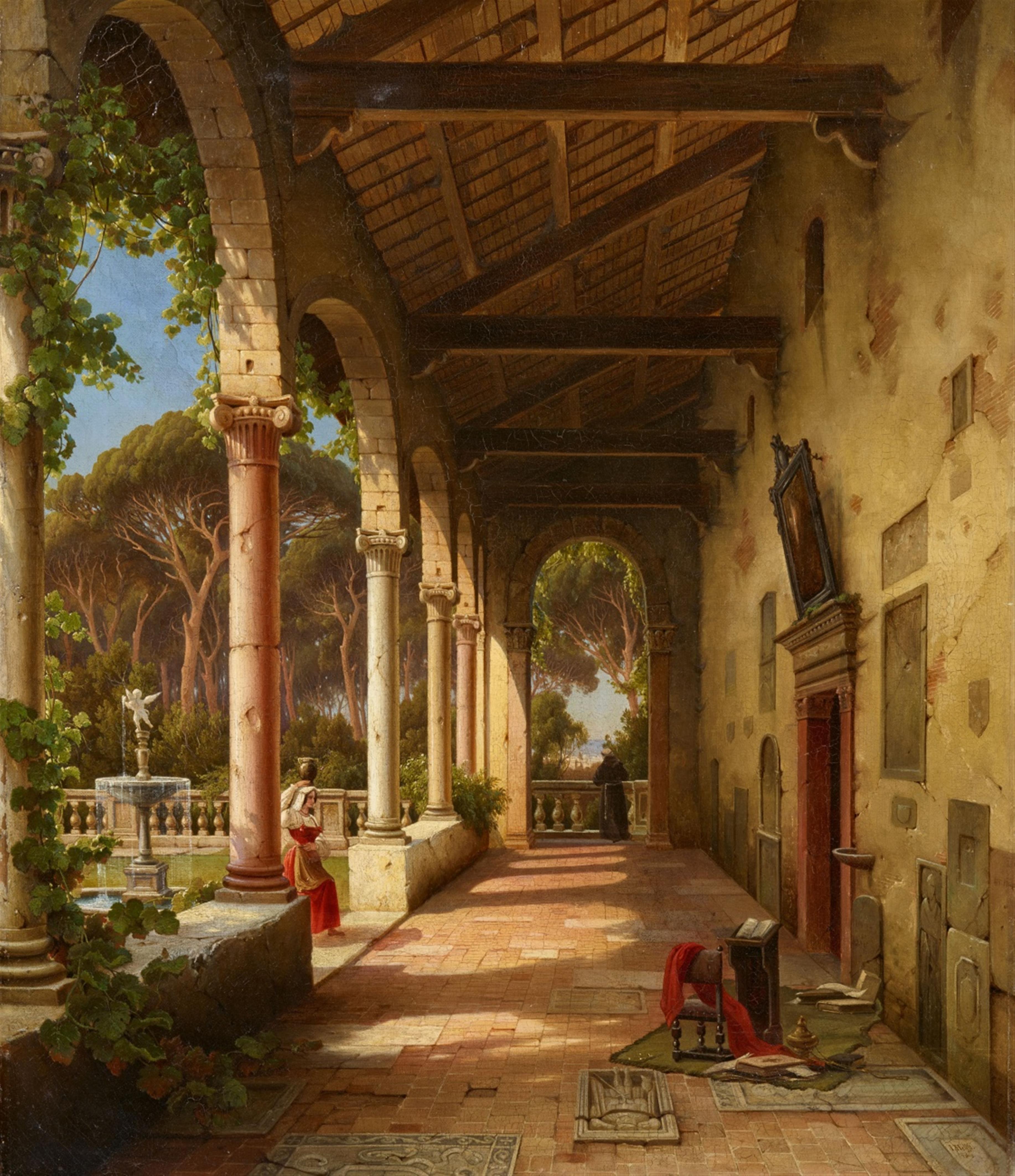 Julius Eduard Wilhelm Helfft - Blick in die Loggia einer italienischen Villa (in Frascati?) - image-1