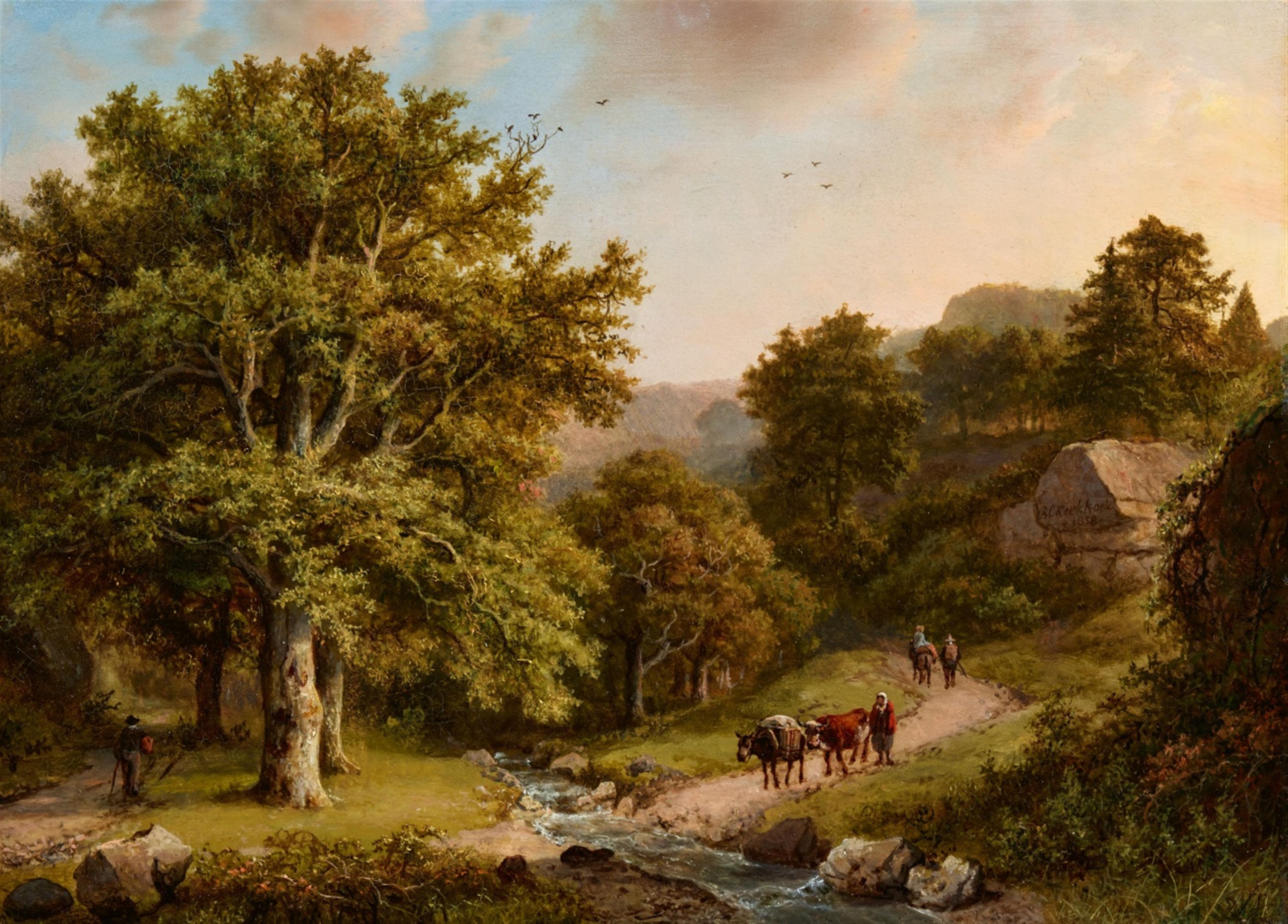 Barend Cornelis Koekkoek - Bewaldetes Tal mit kleinem Bach - image-1