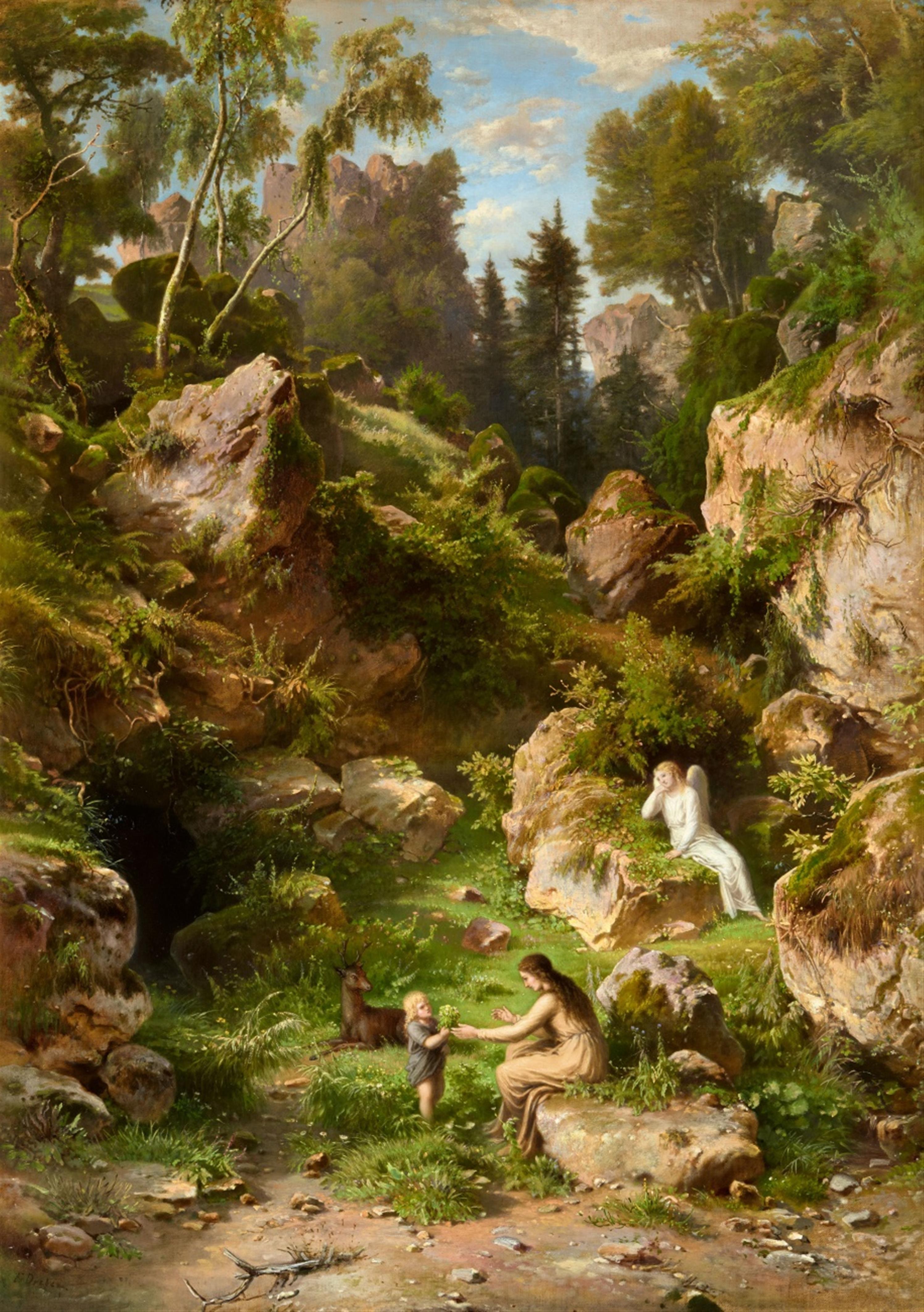 Heinrich Dreber, called Franz-Dreber - Wooded Landscape with Genevieve and the Angel - image-1