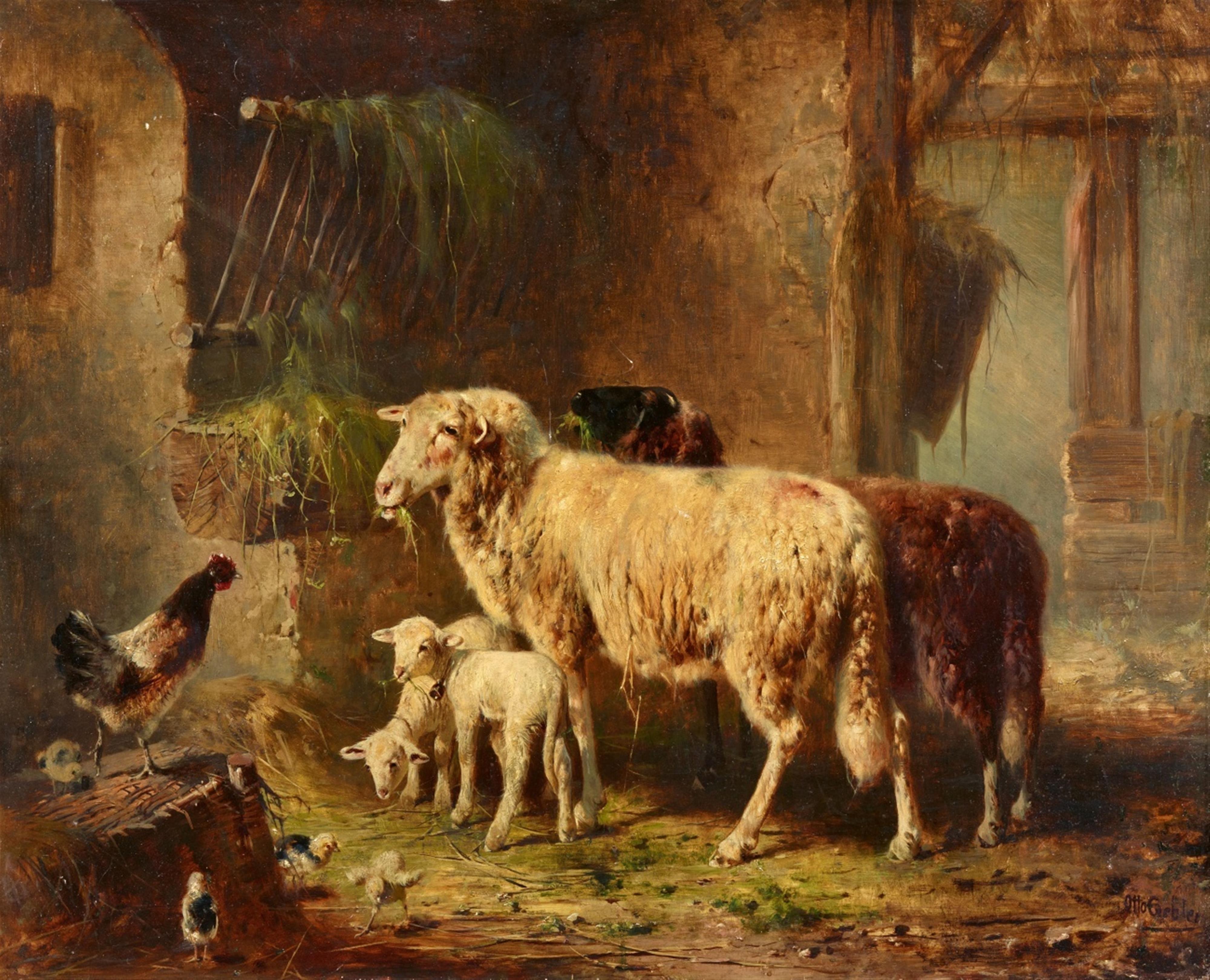 Otto Friedrich Gebler - Stable with Sheep and Chickens - image-1