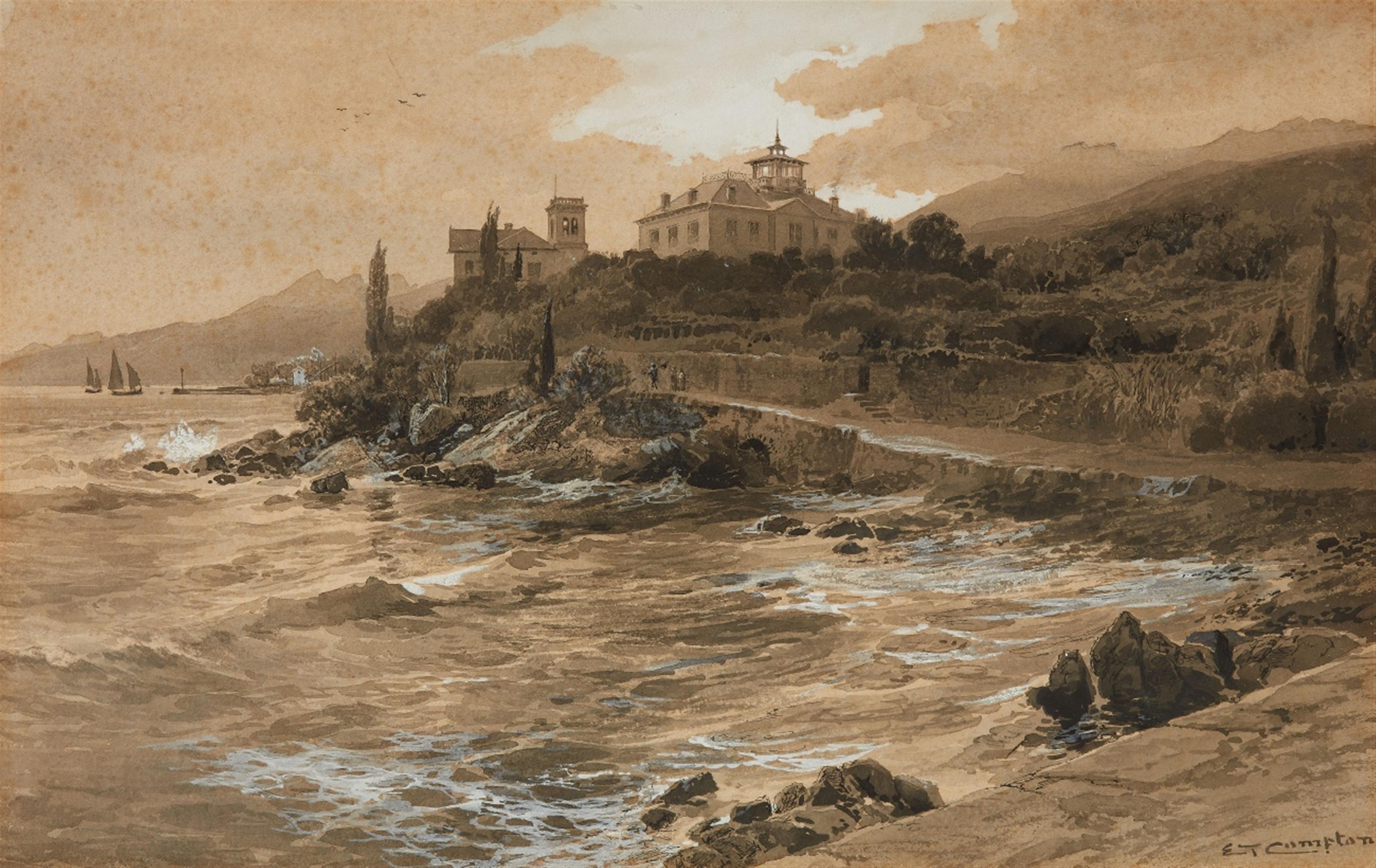 Edward Theodore Compton - Coastal Landscape with a Villa - image-1