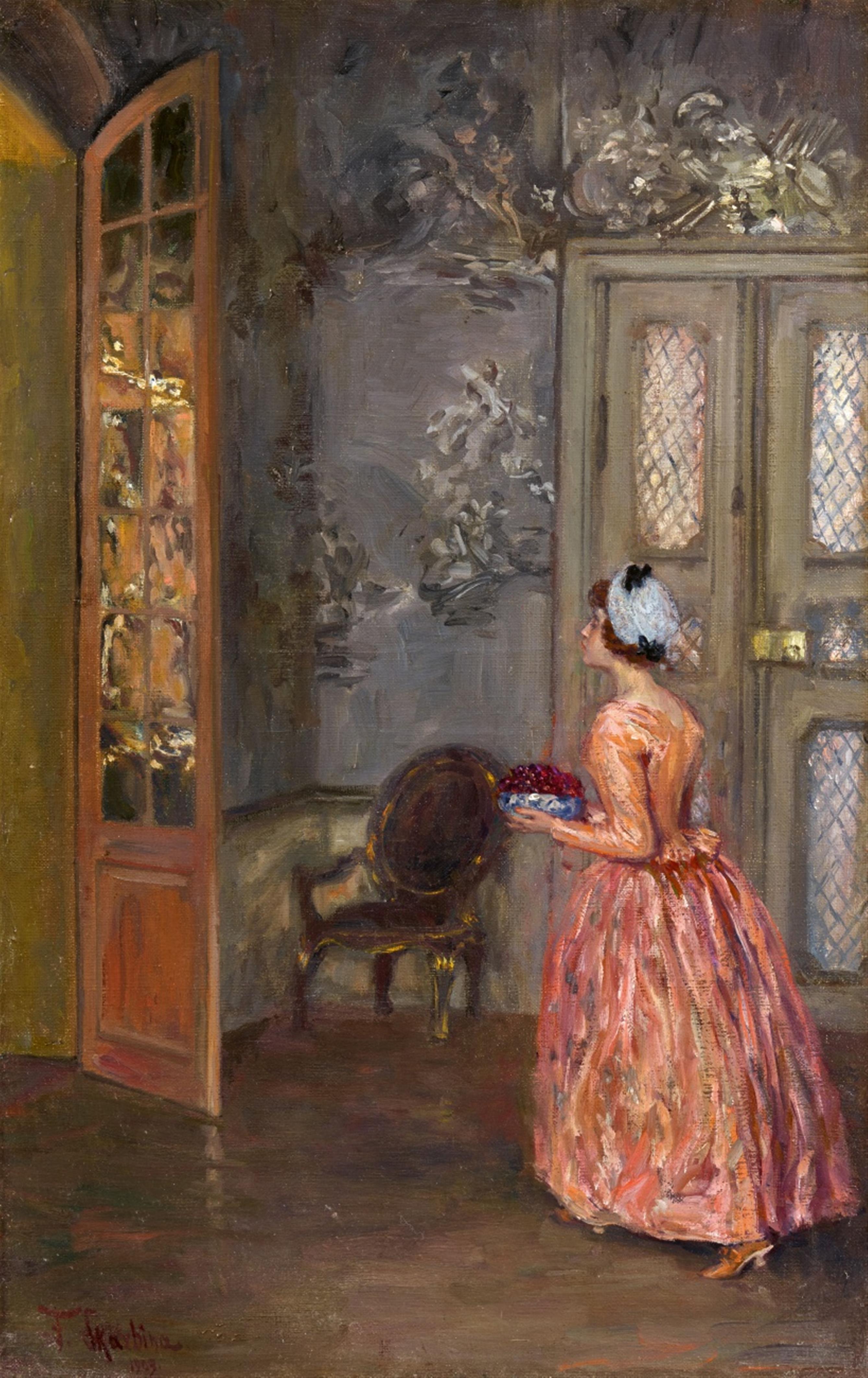 Franz Skarbina - Junge Frau mit einer Schale Kirschen in einem Rokoko-Interieur - image-1