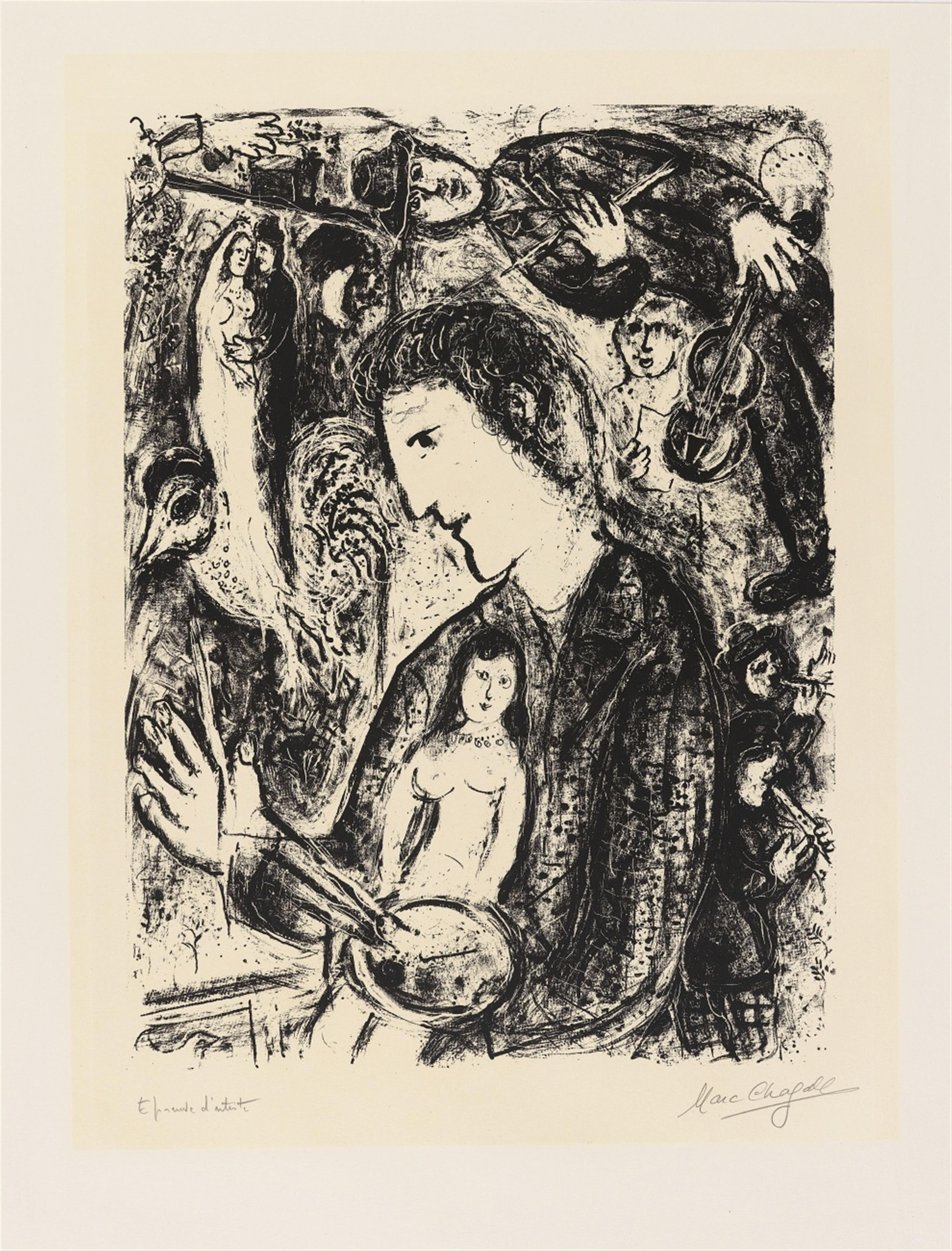 Marc Chagall - Grand Autoportrait Noir (Großes schwarzes Selbstbildnis) - image-1