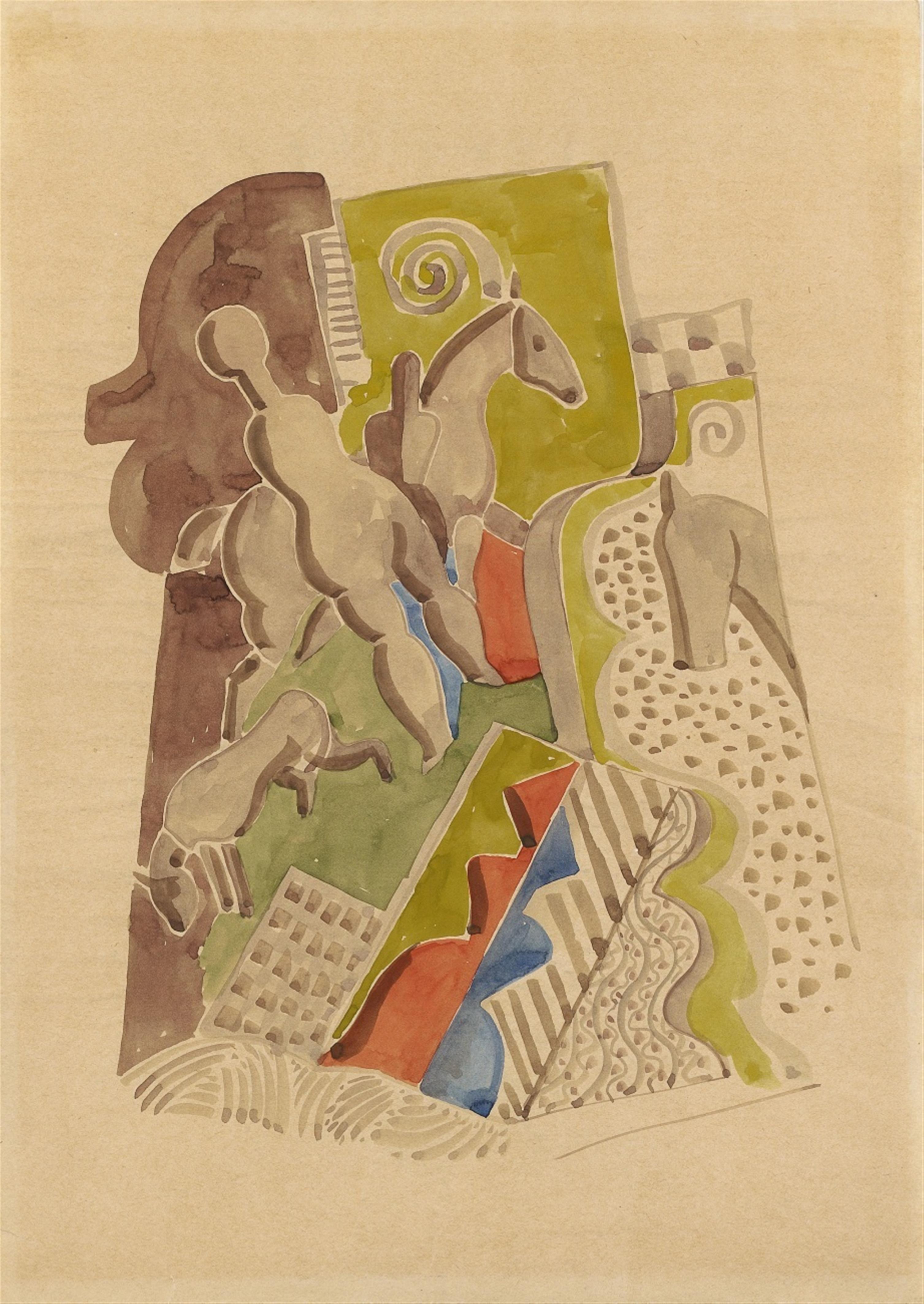 Béla Kádár - Szene mit Pferd und Figur - image-1