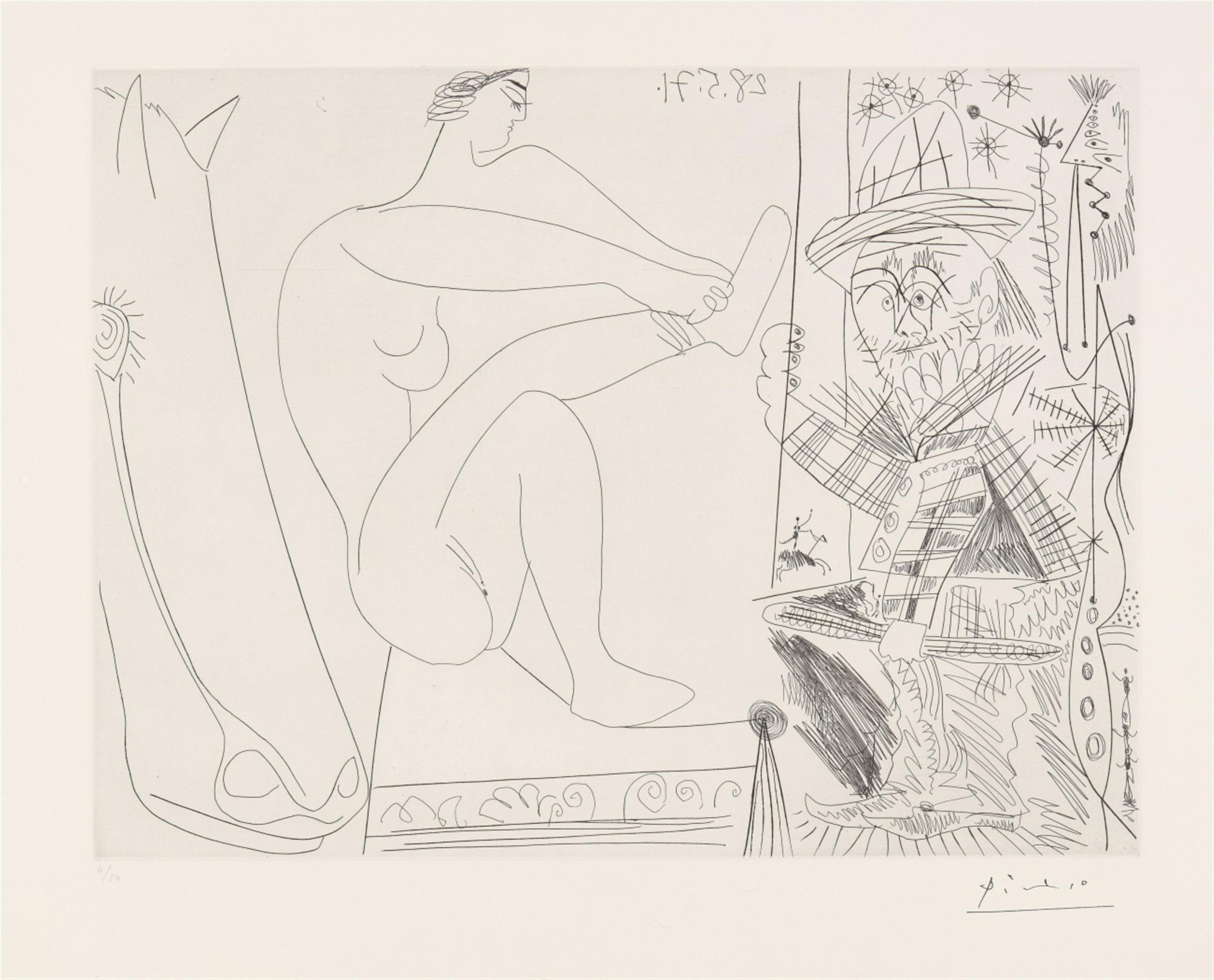 Pablo Picasso - Au Cirque. Écuyère se chaussant dans les coulisses et clown au trapèze - image-1