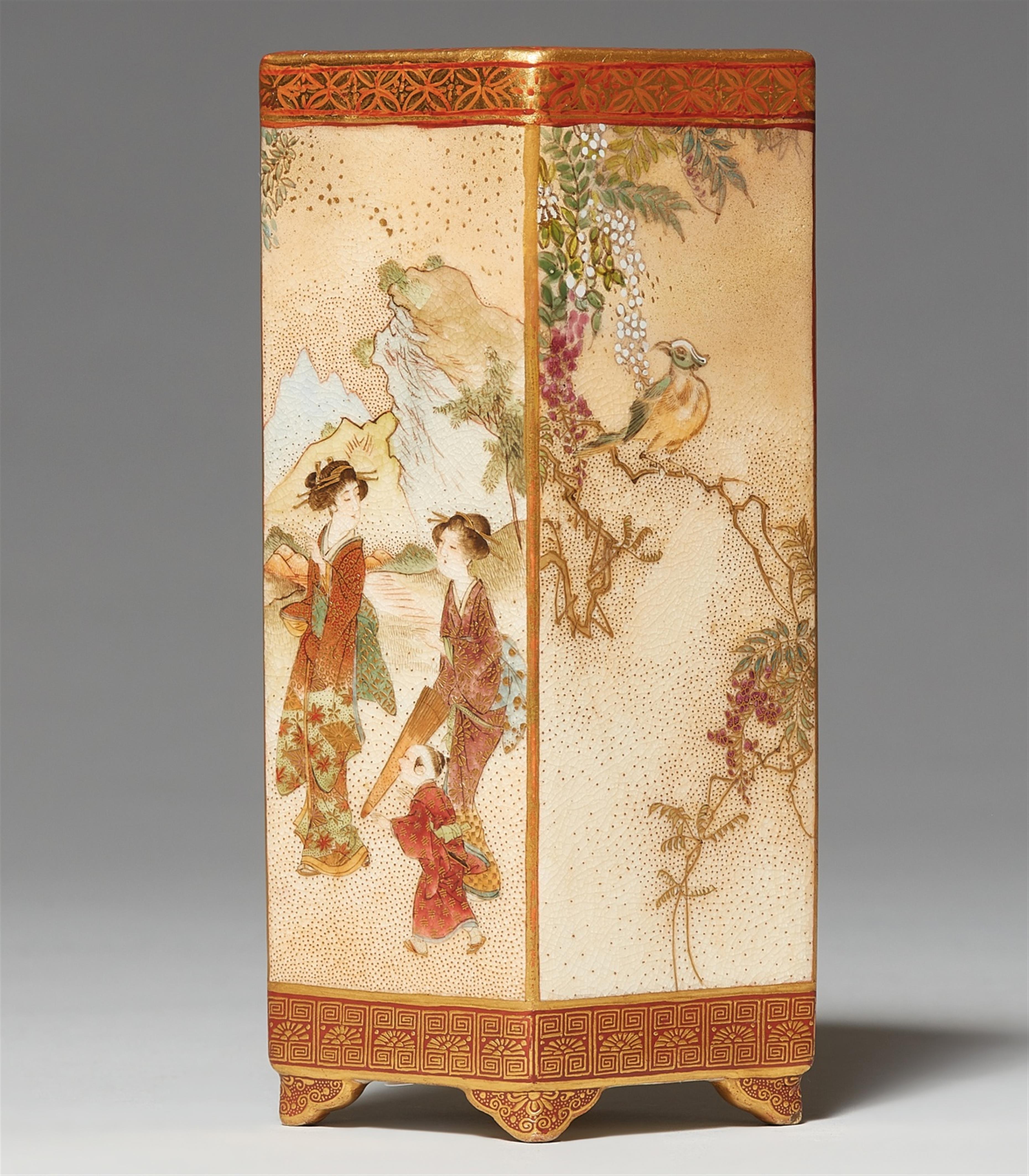 A lozenge-shaped Satsuma vase. Kyoto. Around 1900 - image-1