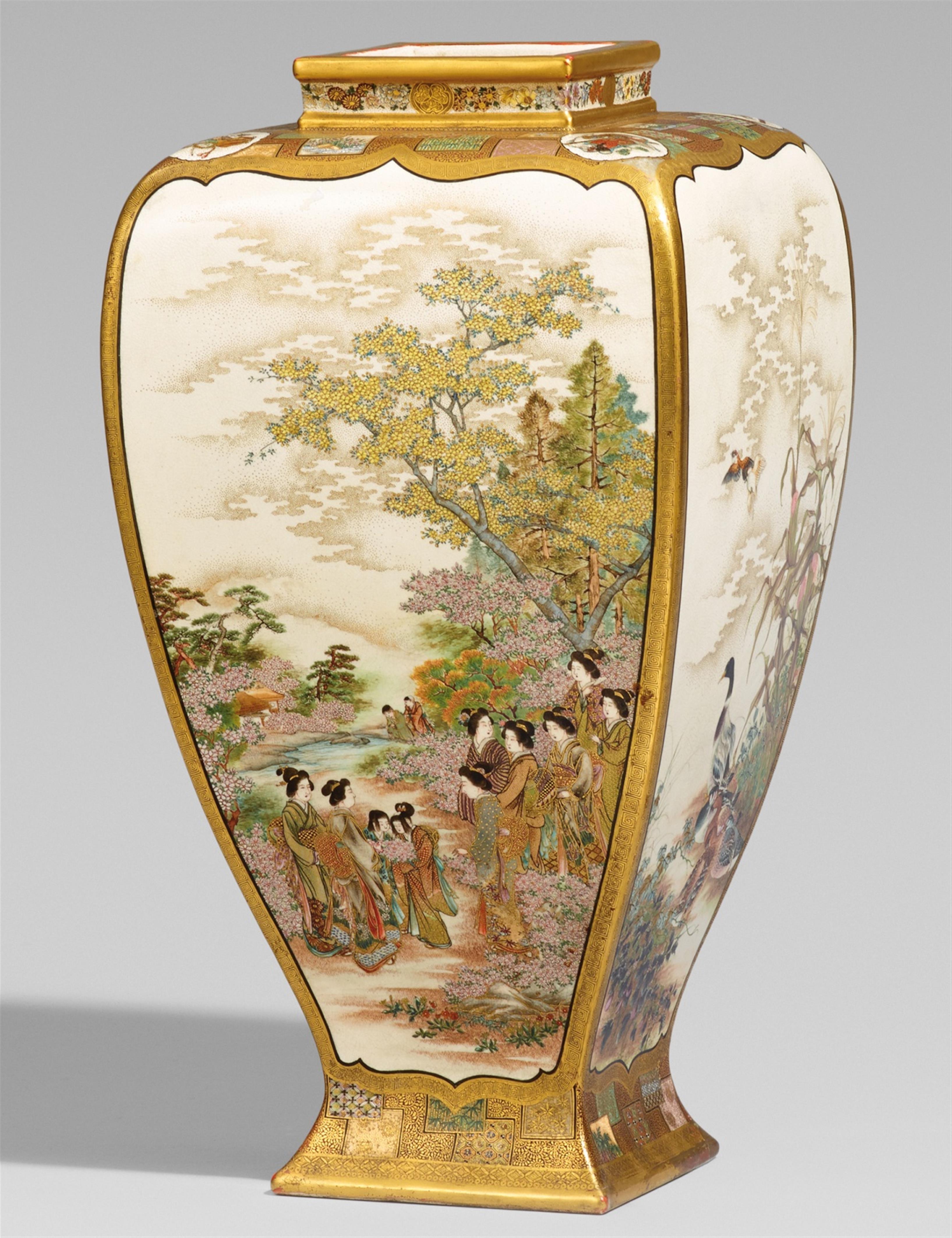 A large rectangular Satsuma vase. Kyoto. Late 19th century - image-1