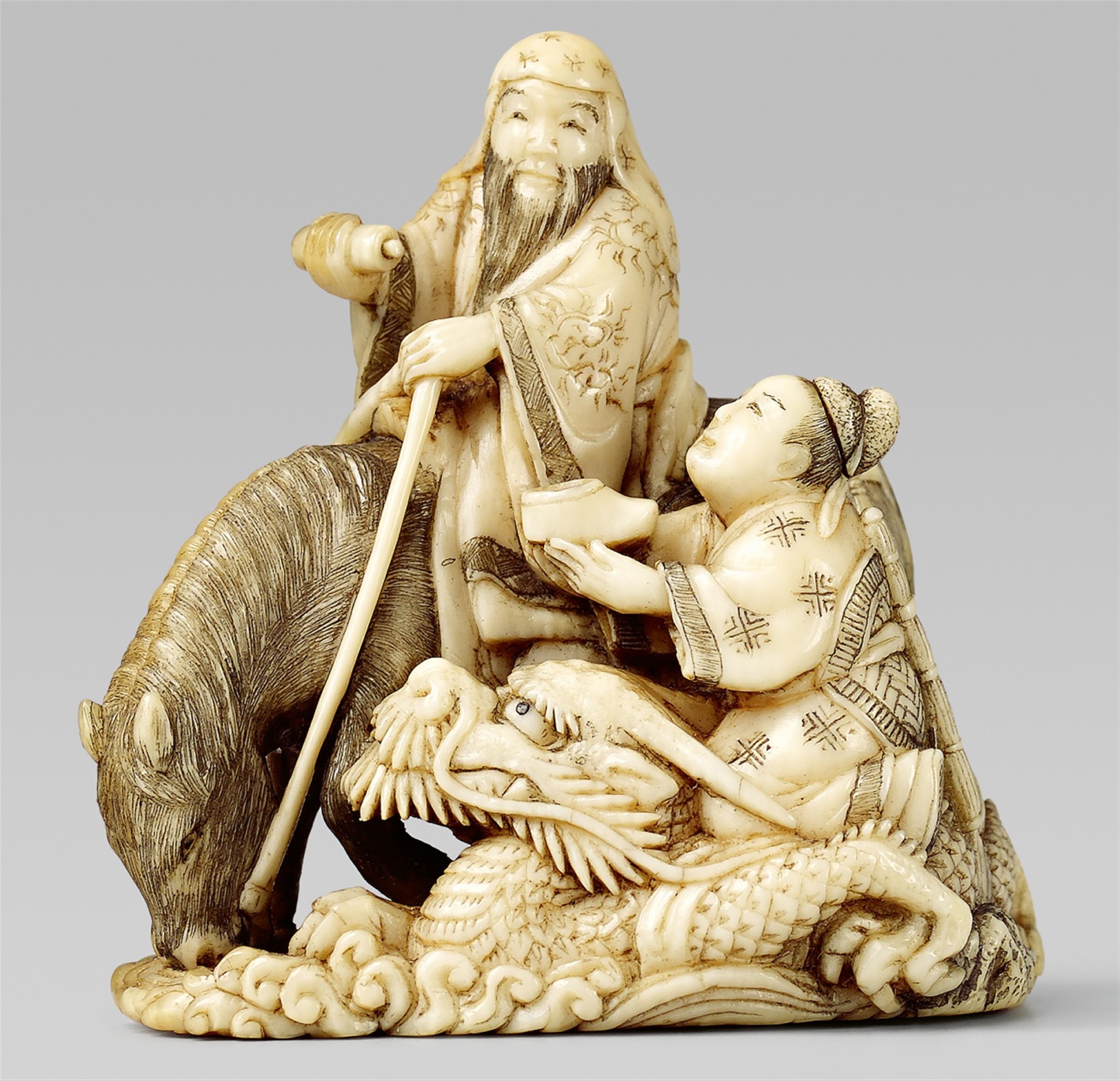An ivory netsuke of Chôryô and Kôsekikô, by Nagahisa. Mid-19th century - image-1