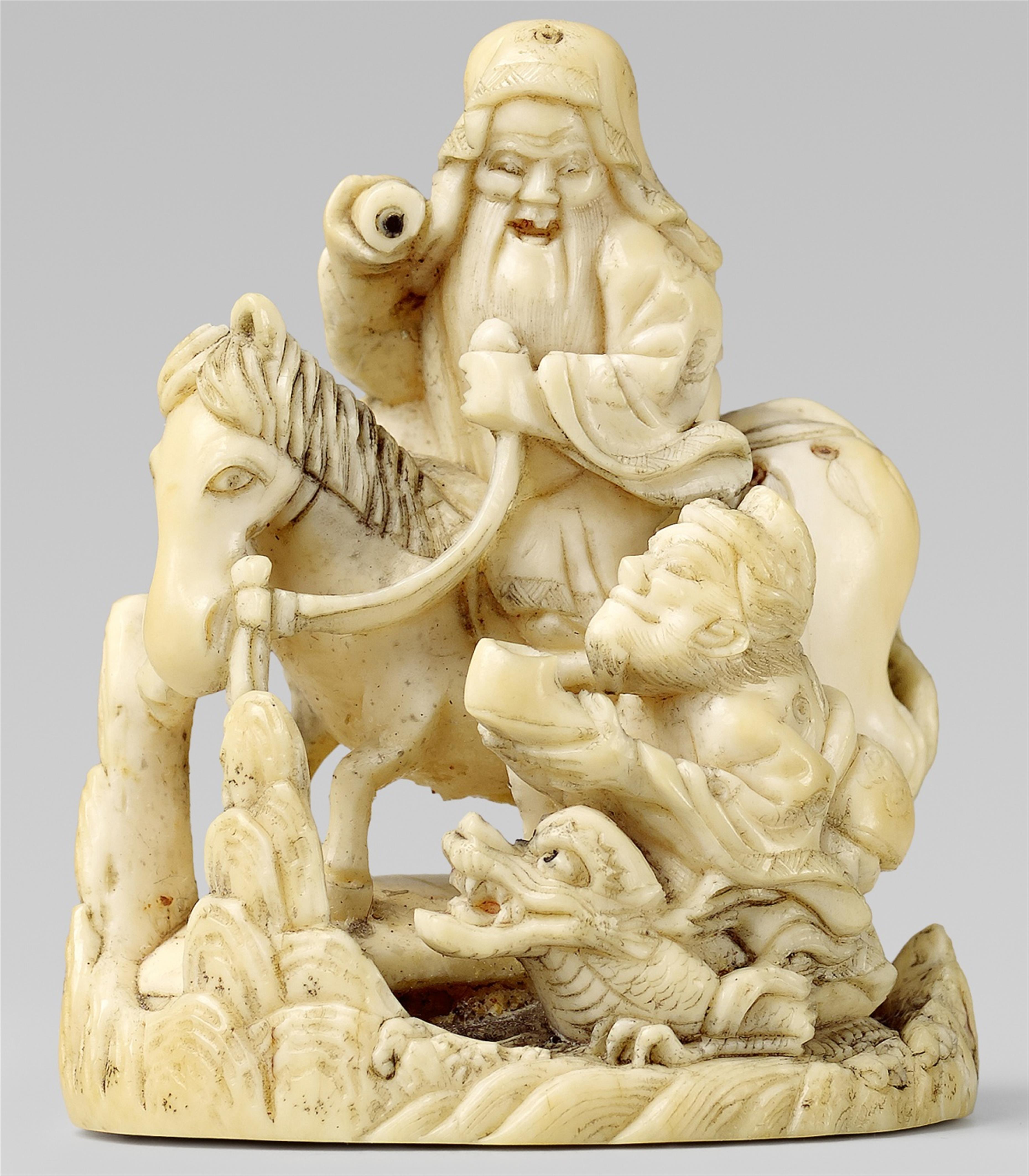 A fine ivory okimono netsuke of Chôryô and Kôsekikô, by Hôshinsai, Second half 19th century - image-1