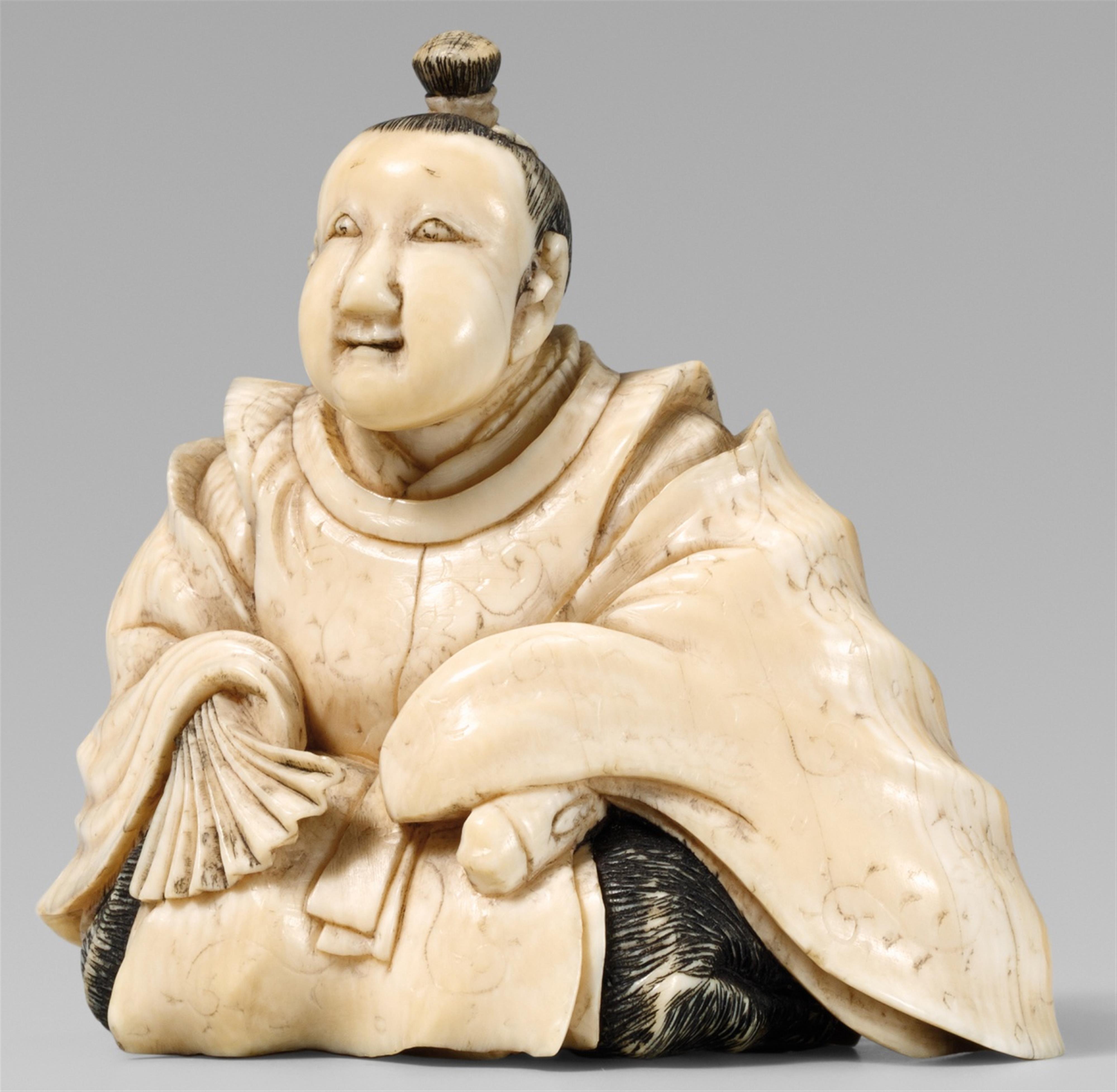 An ivory okimono-type netsuke of a courtier, by Masayuki. Second half 19th century - image-1