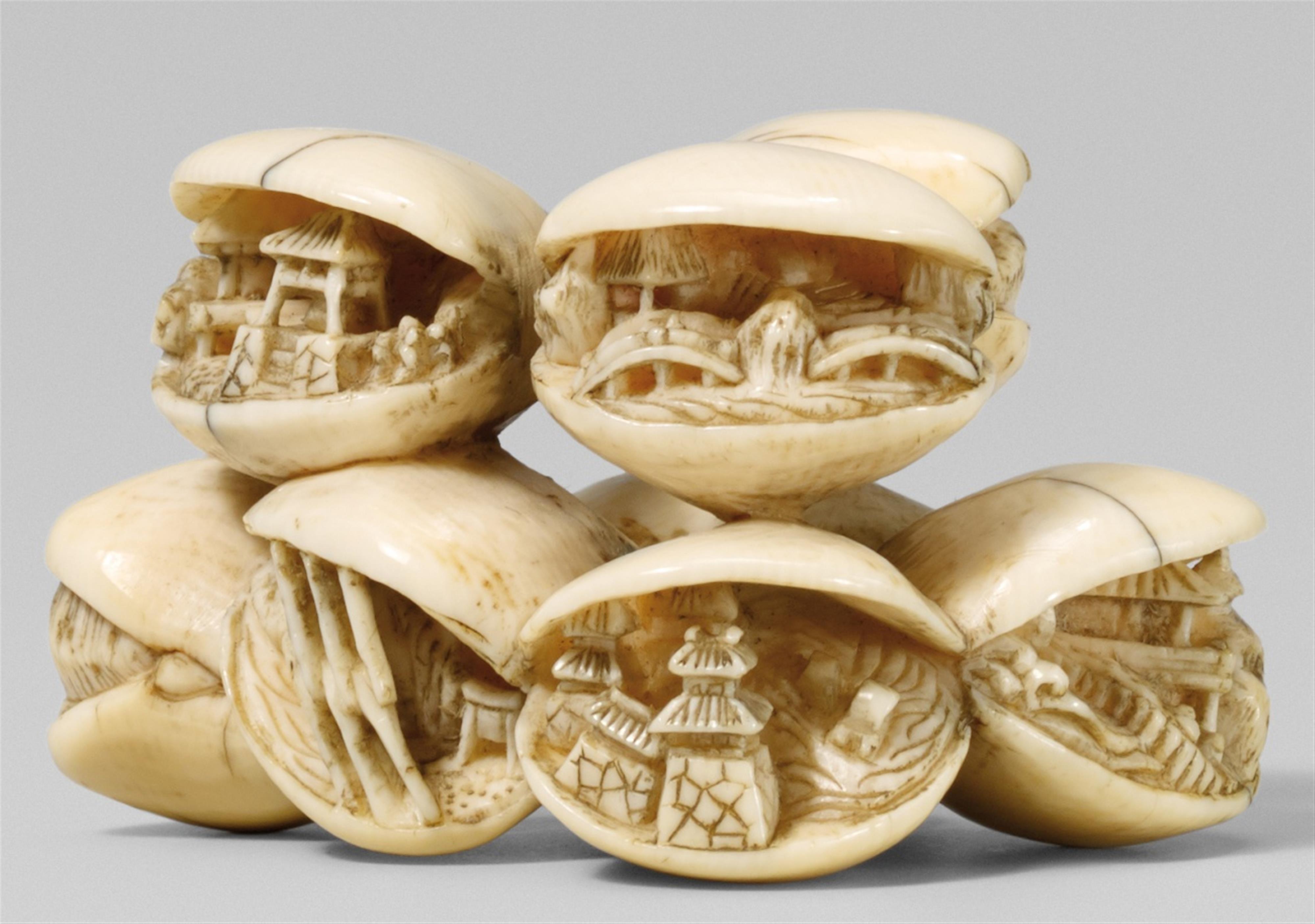 An ivory netsuke of a cluster of shells, by Nagamitsu. 19th century - image-1