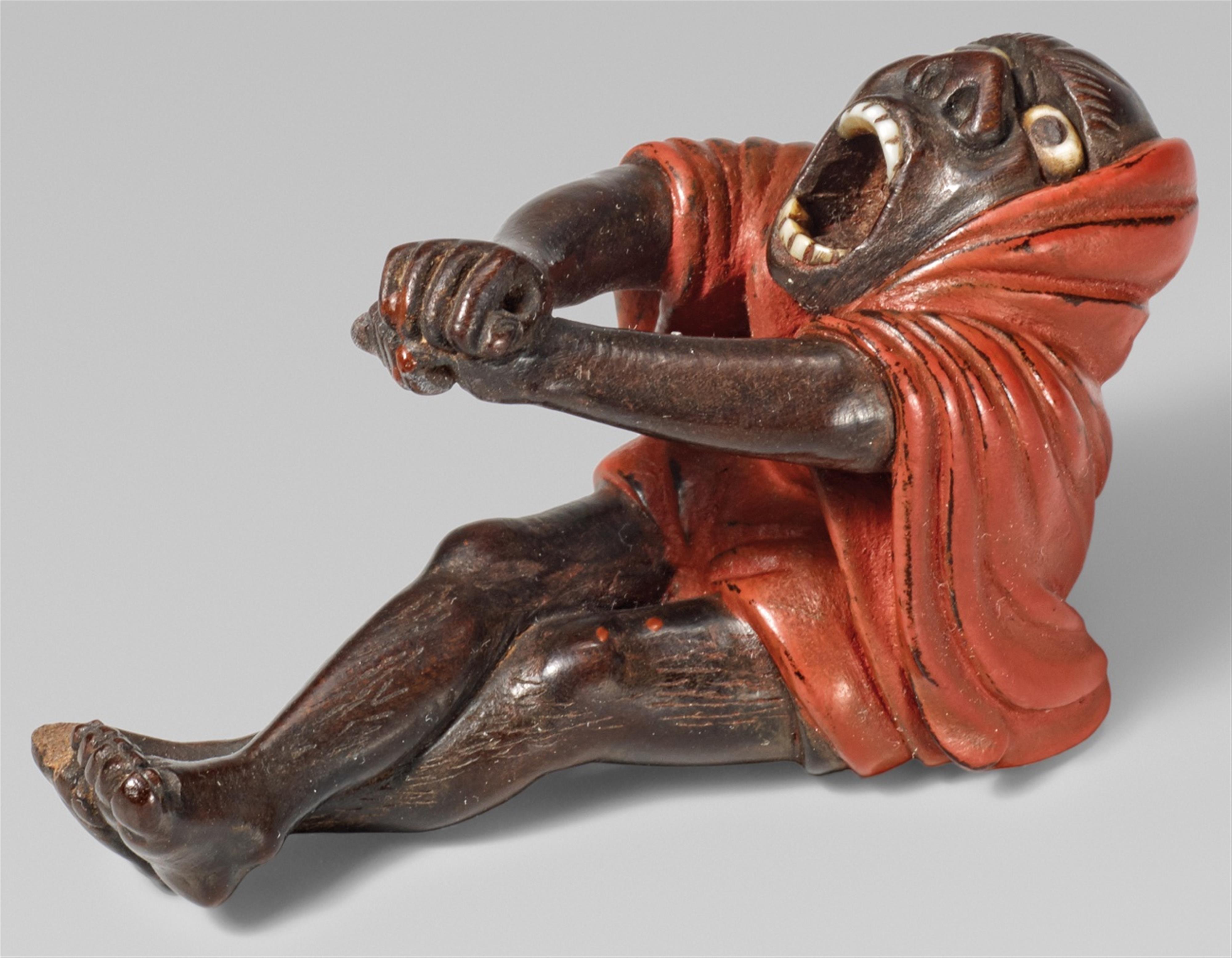 Stretching Daruma. Wood and red lacquer. Late 19th century - image-1