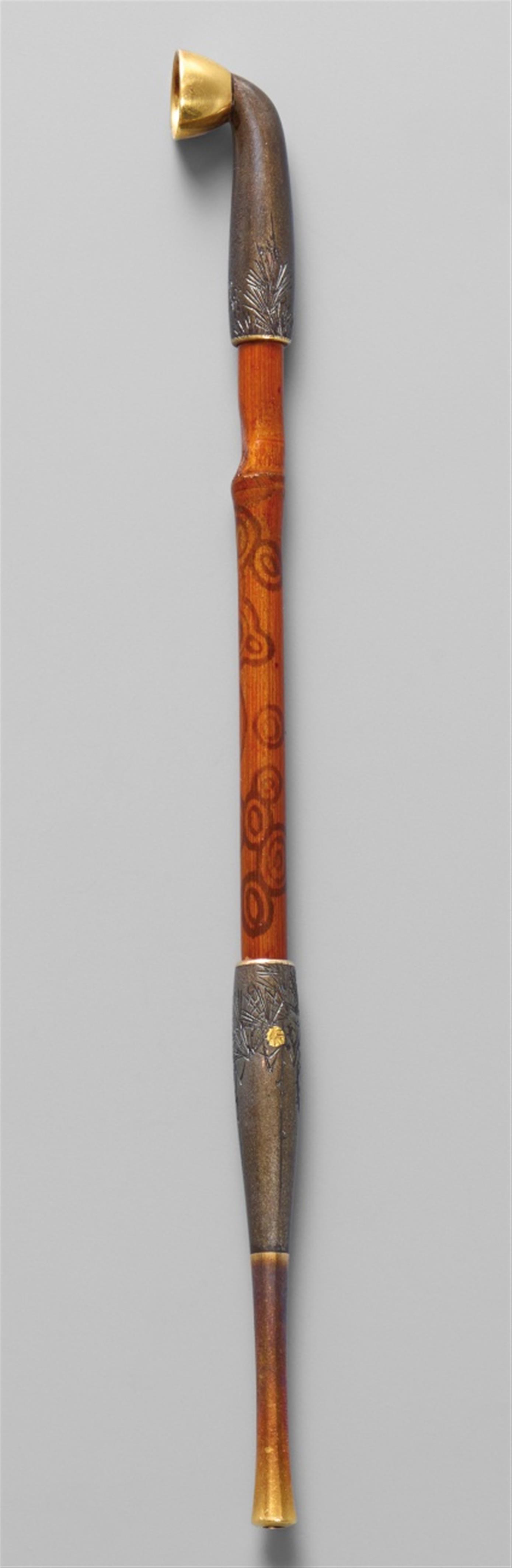 A fine bamboo and metal pipe (kiseru). Late 19th century - image-1