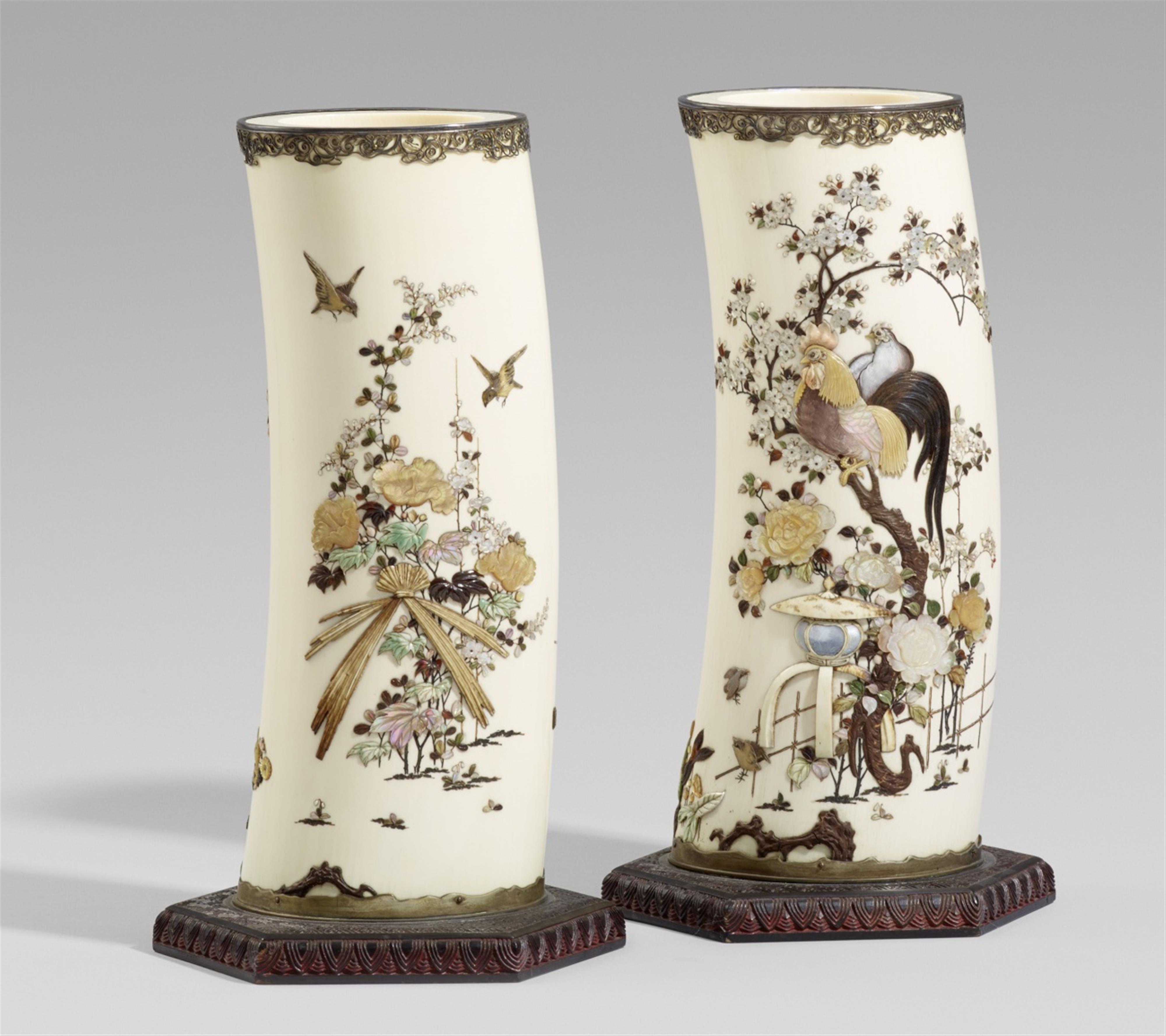 A pair of Shibayama ivory tusk vases. Late 19th century - image-2