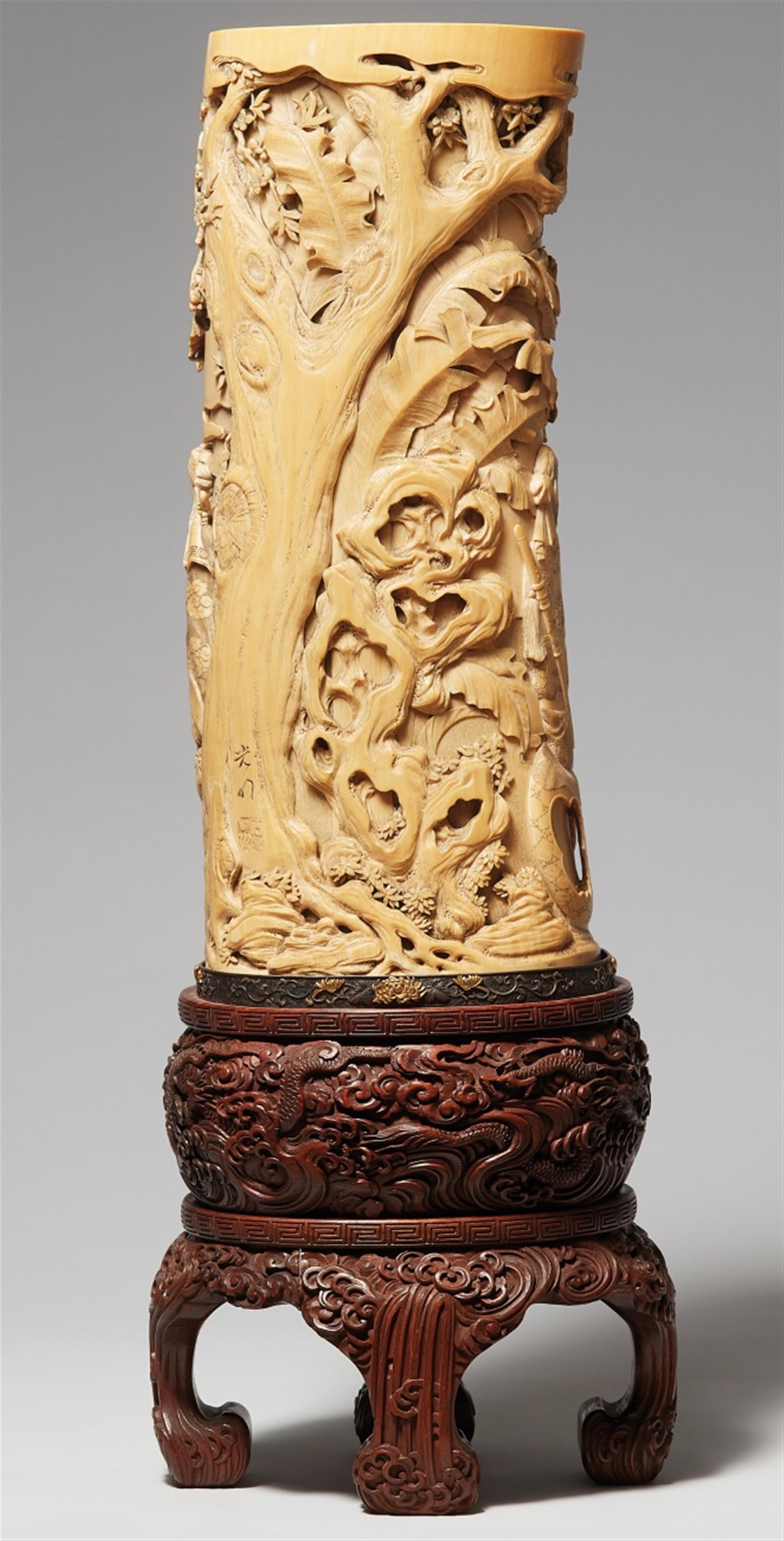 A superb Ishikawa Kômei ivory tusk vase.Tokyo. Ca. 1890 - image-2