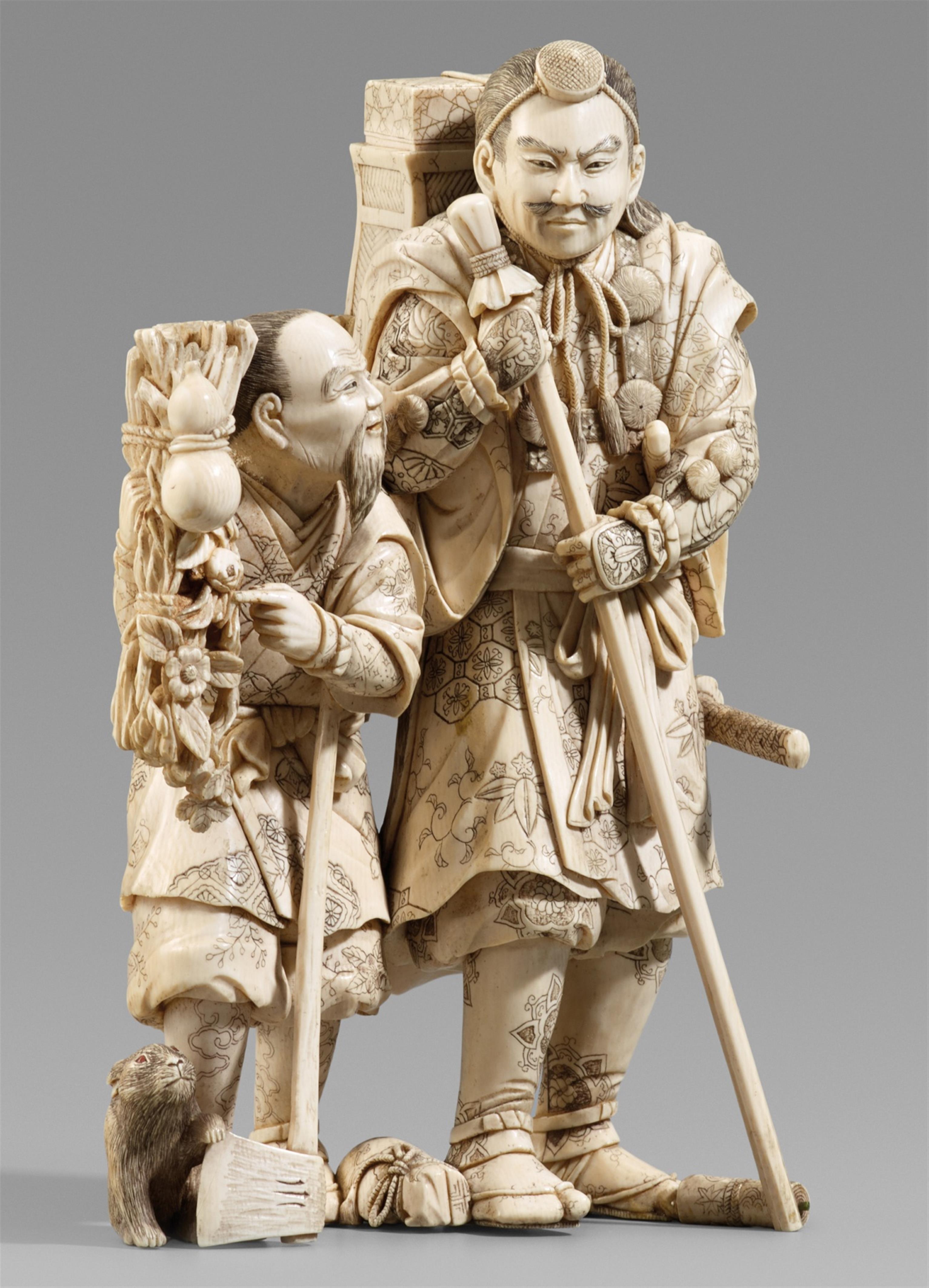 An ivory okimono of a mountain priest and a peasant. Tokyo. Around 1900 - image-1