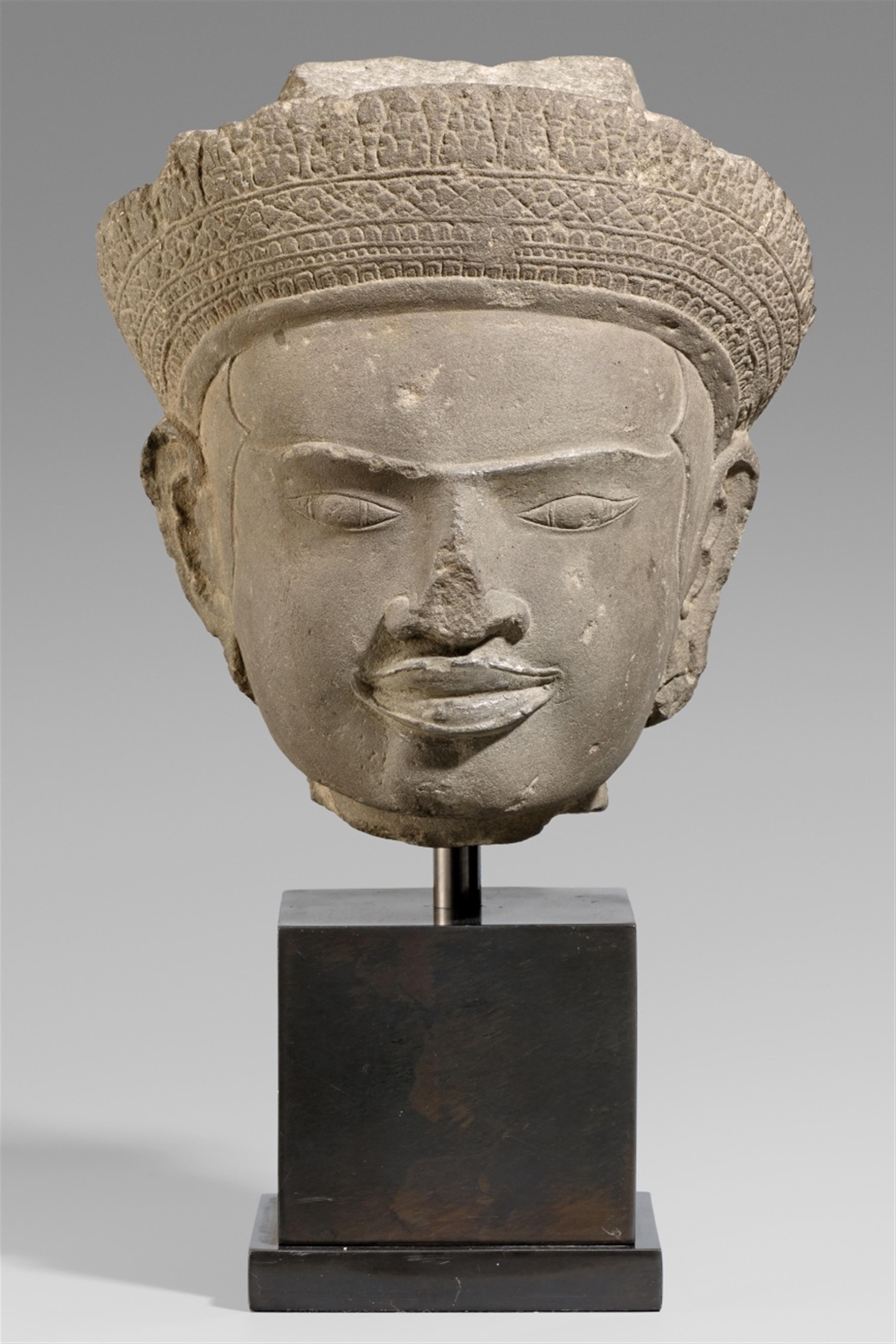 A Cambodian dark grey sandstone head of a male deity. 10th/11th century - image-1