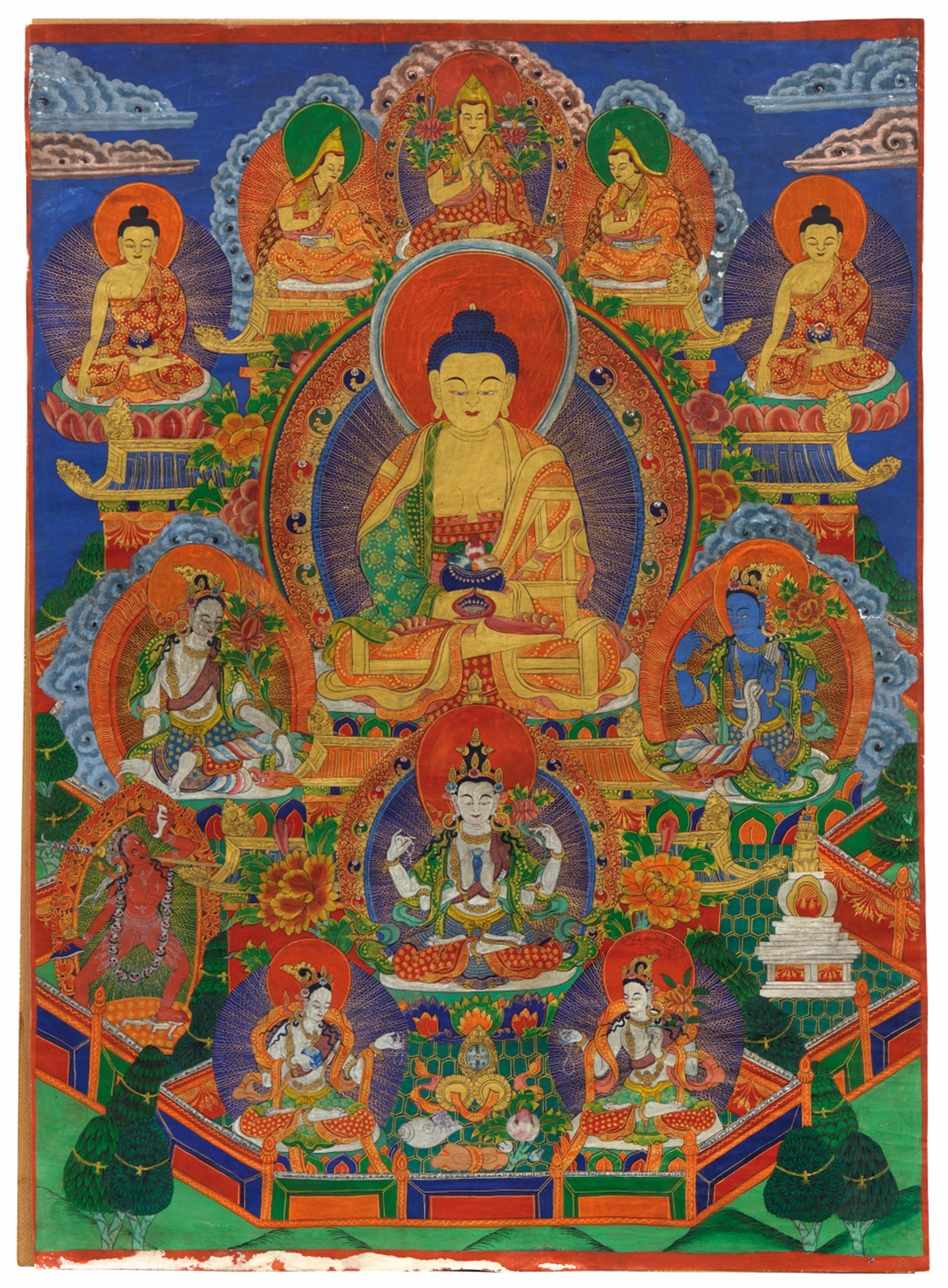 A Tibetan thangka of Amitabha in sukavati. Early 20th century - image-1