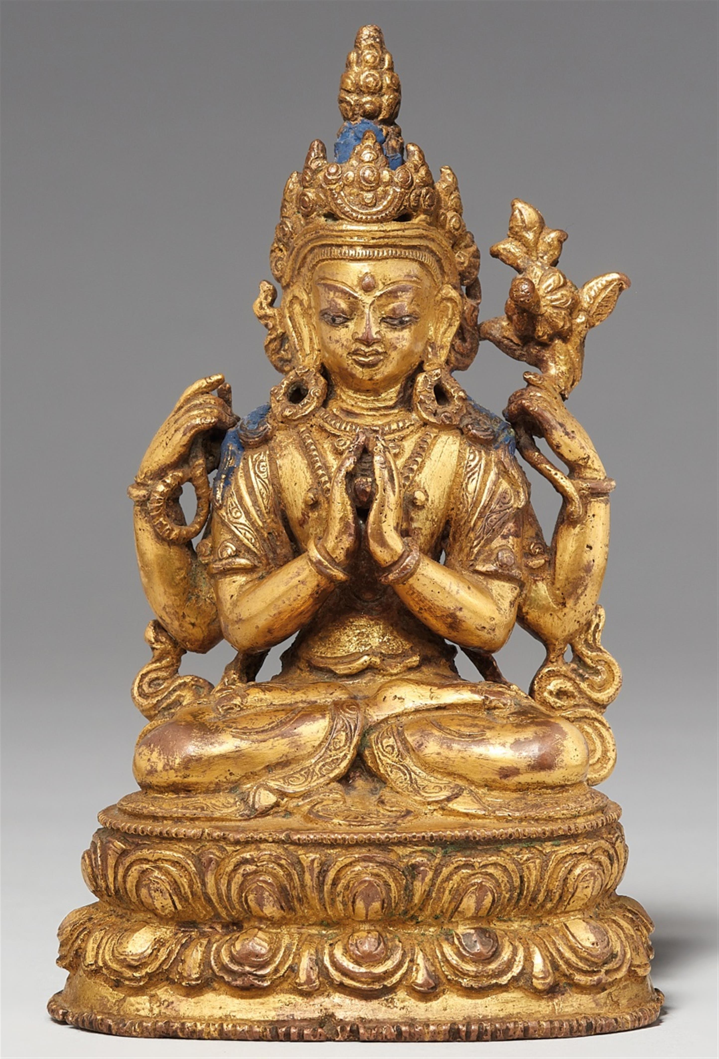 Shadakshari Avalokiteshvara. Feuervergoldete Bronze. Tibet. 17./18. Jh. - image-1