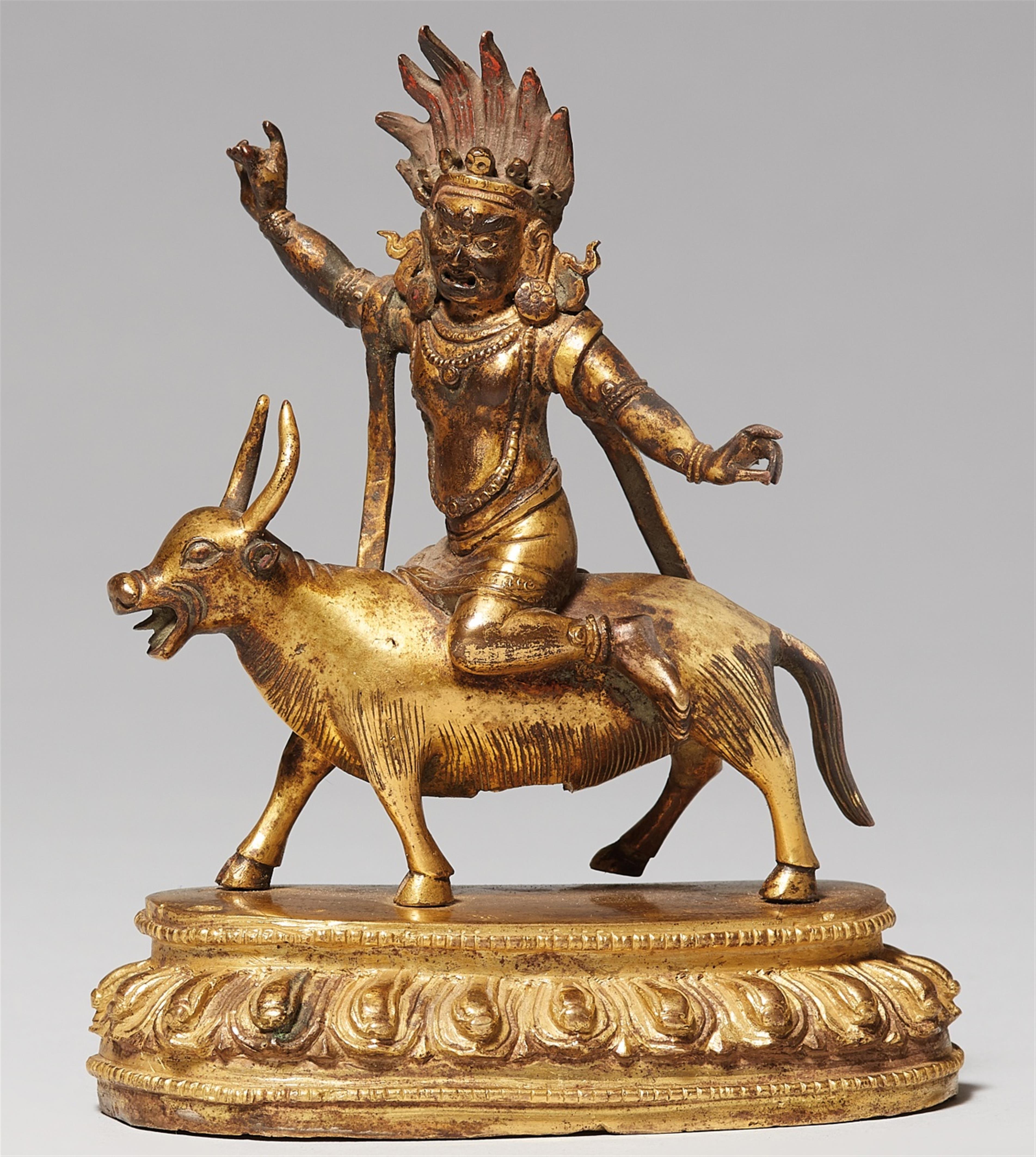 A Sinotibetan gilt bronze figure of a dharmapala. 18th century - image-1