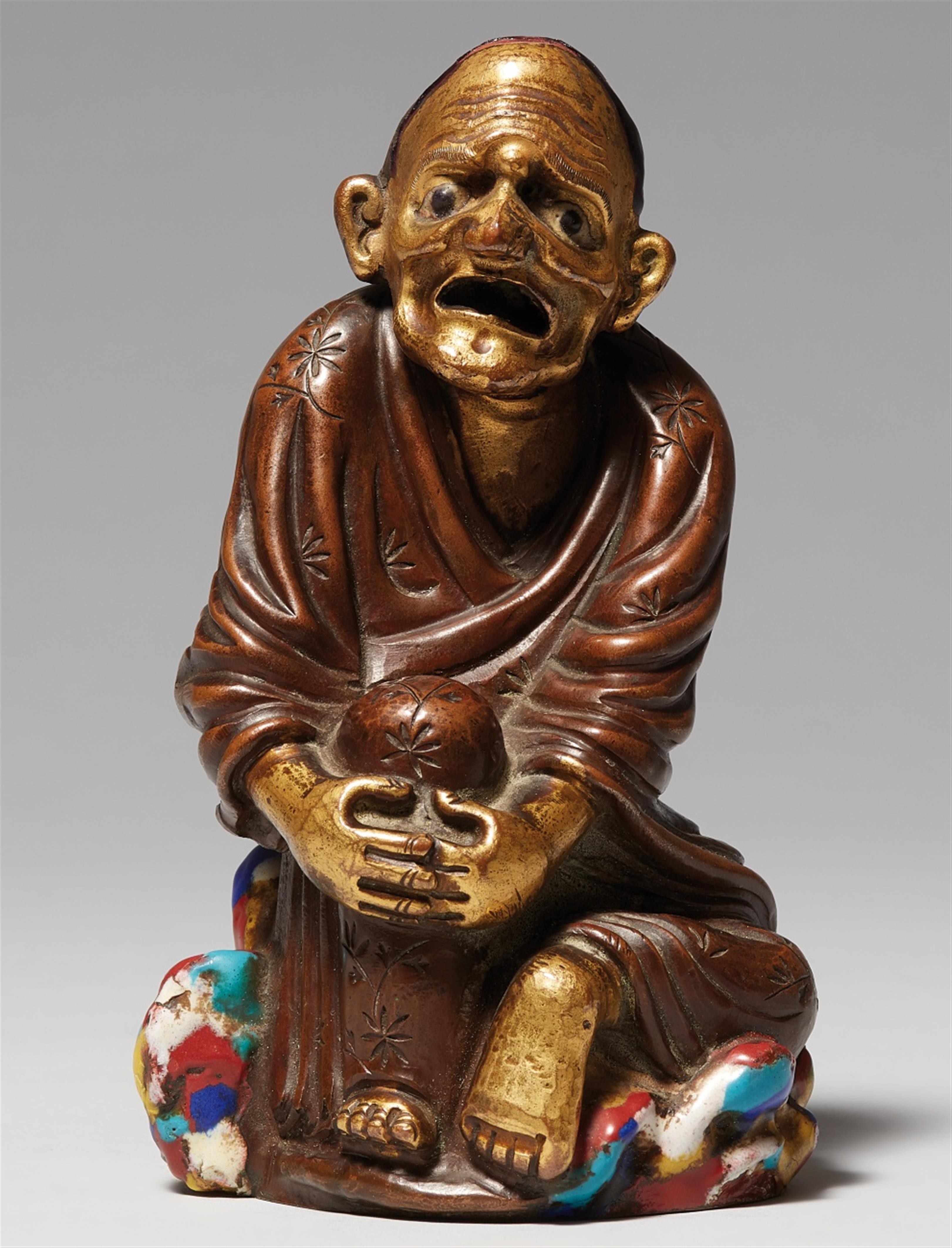 A bronze and enamel figure of a luohan. 18th/19th century - image-1